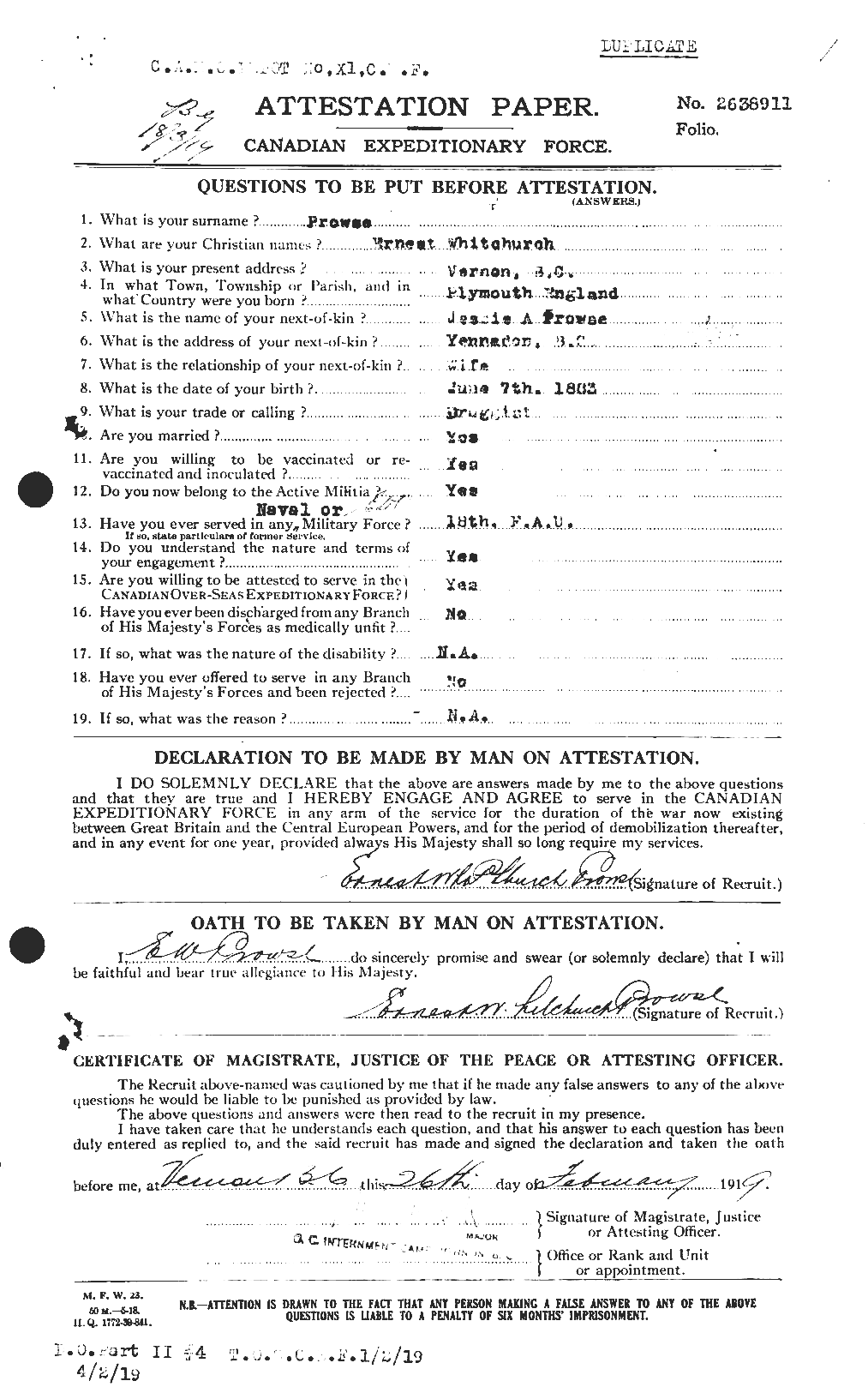 Personnel Records of the First World War - CEF 588731a