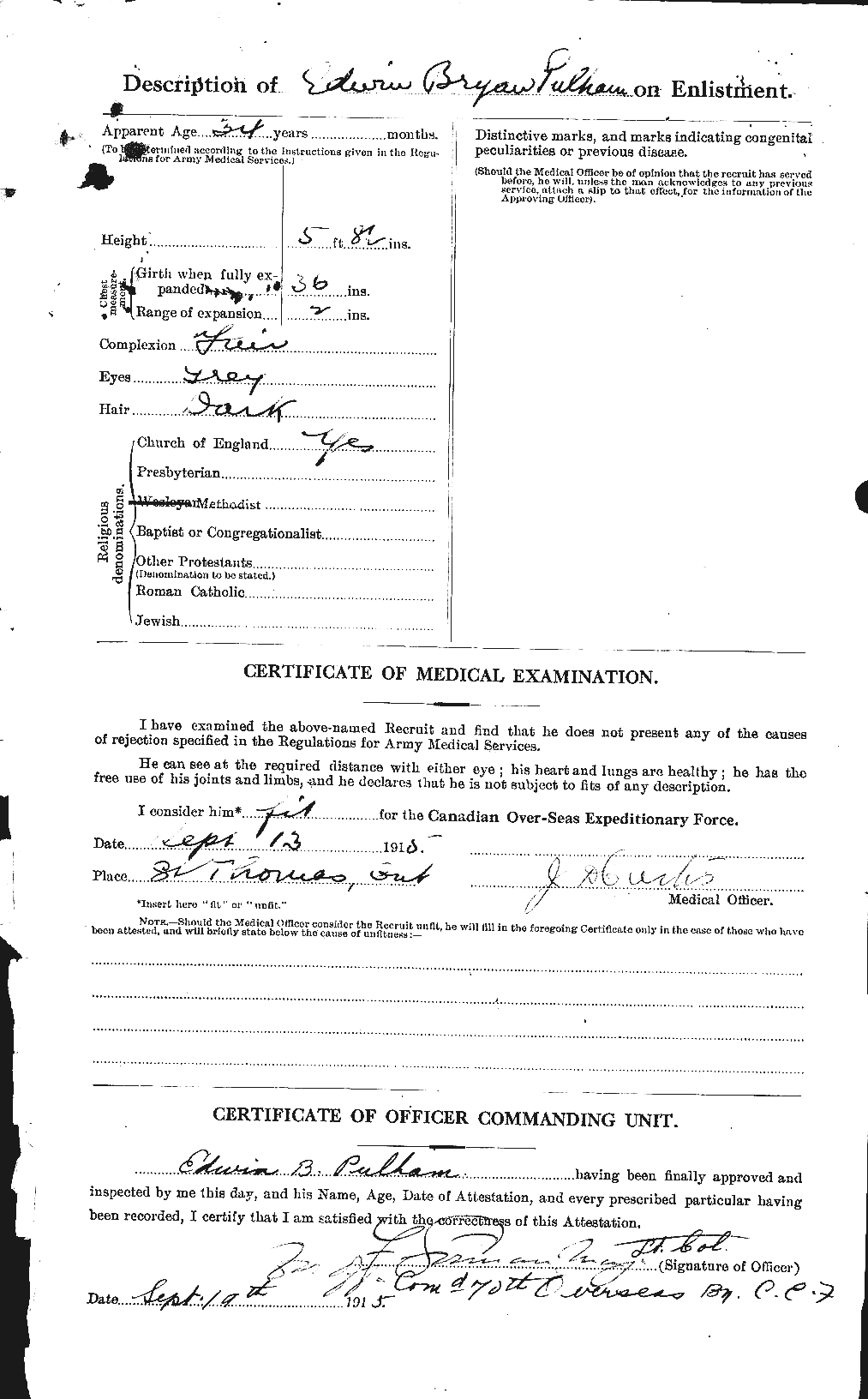 Dossiers du Personnel de la Première Guerre mondiale - CEC 589526b