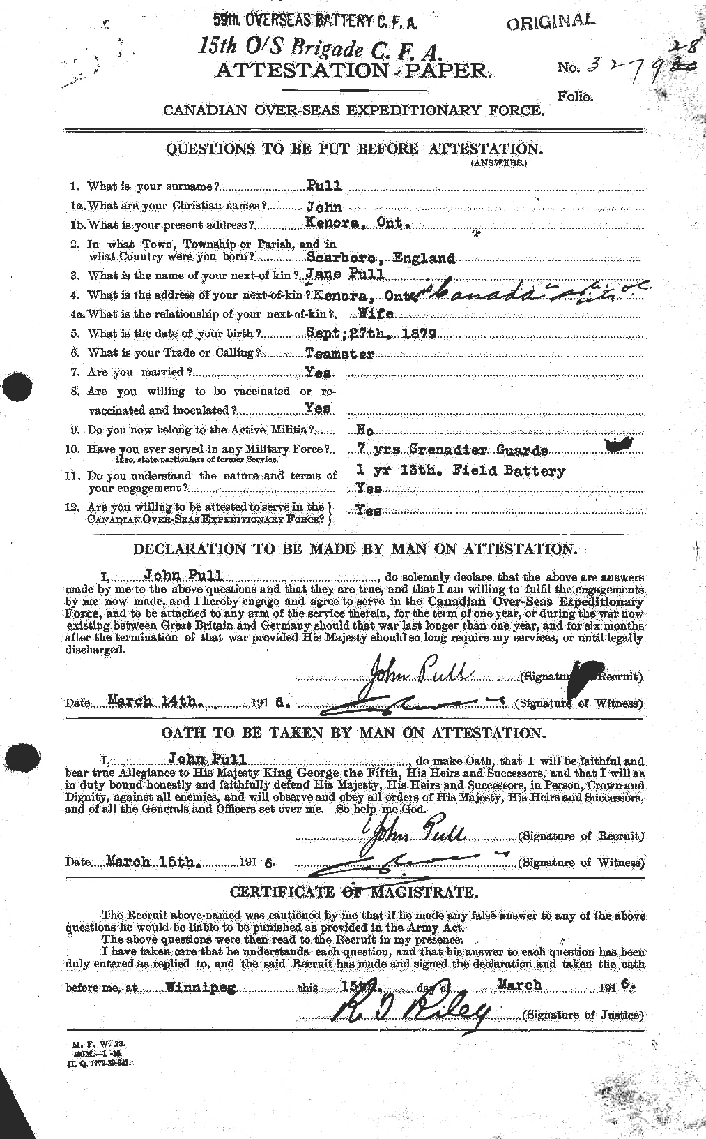 Dossiers du Personnel de la Première Guerre mondiale - CEC 589537a