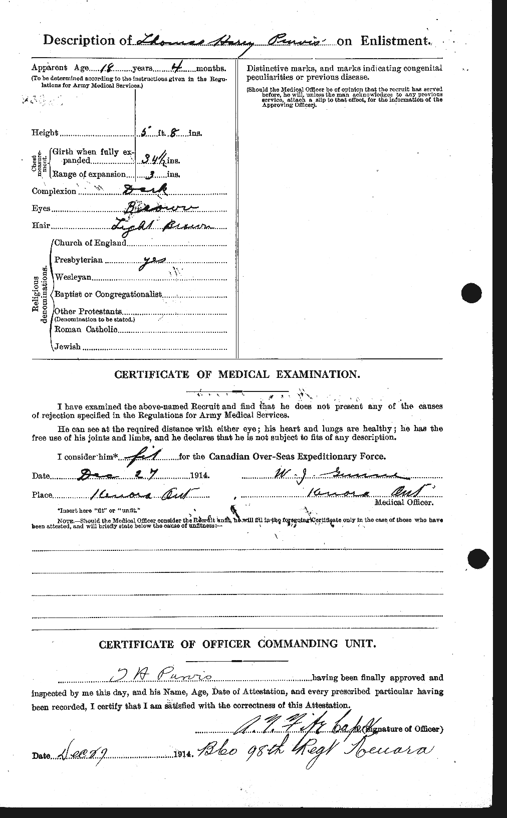 Dossiers du Personnel de la Première Guerre mondiale - CEC 590014b