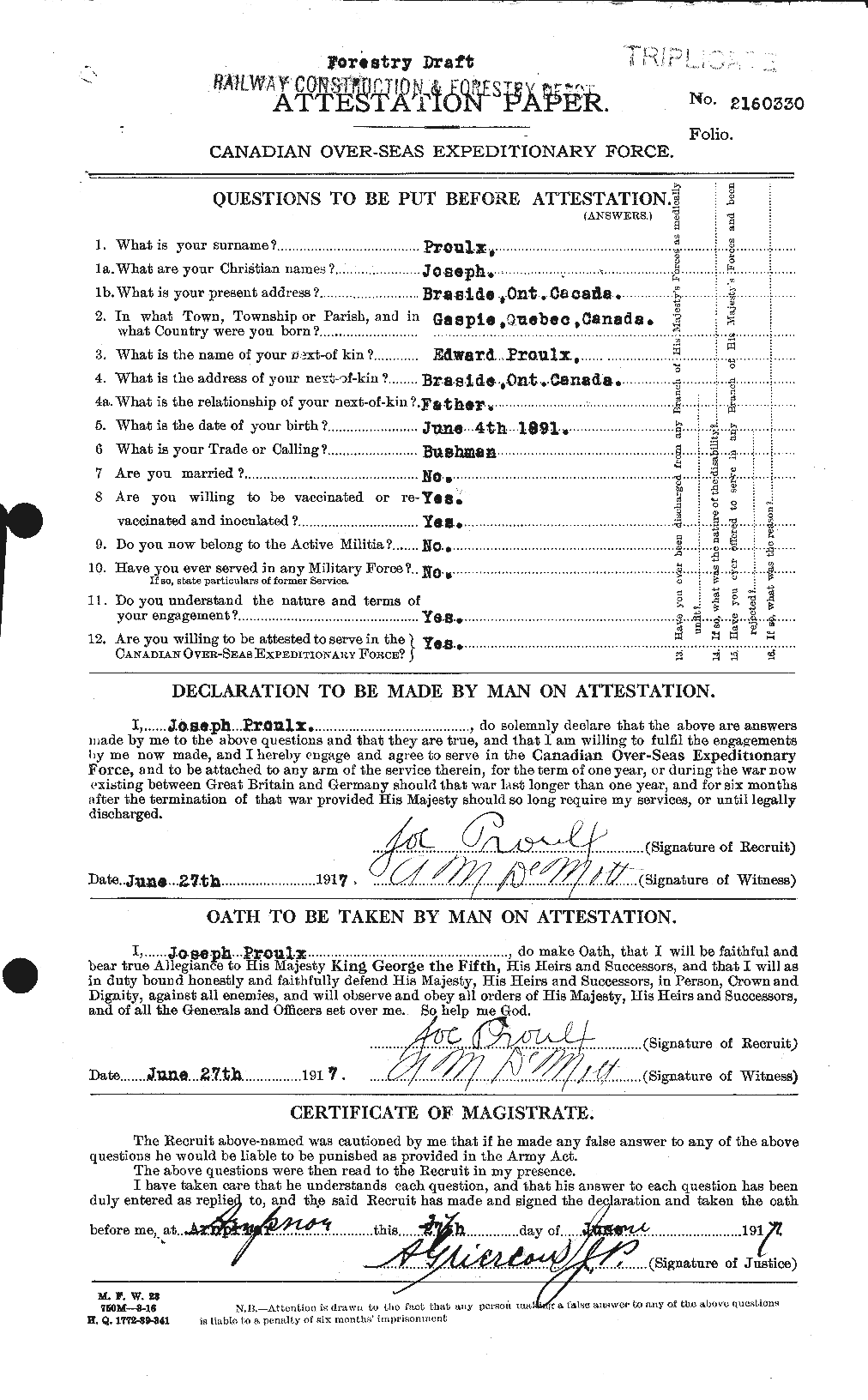 Personnel Records of the First World War - CEF 591601a