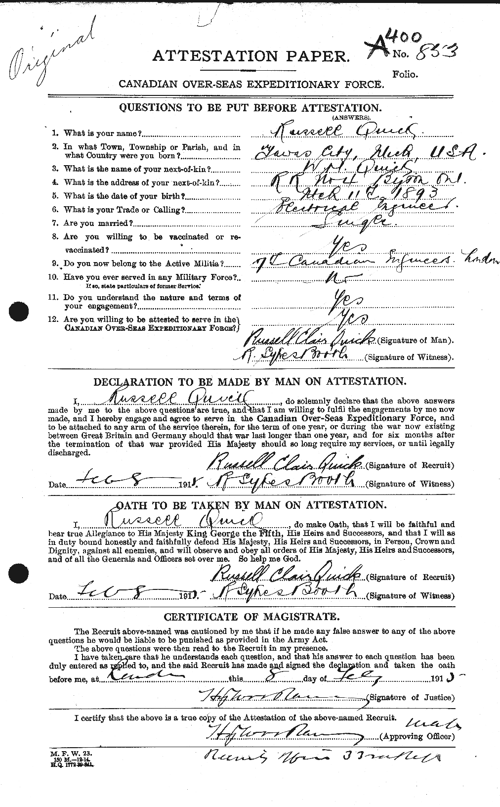 Personnel Records of the First World War - CEF 592999a