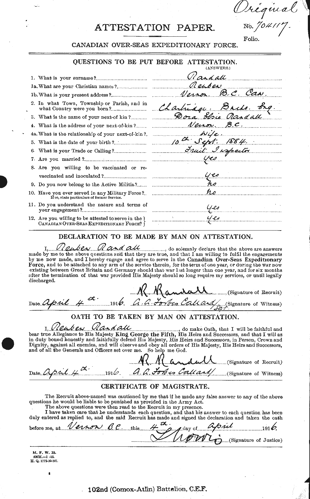 Personnel Records of the First World War - CEF 594102a