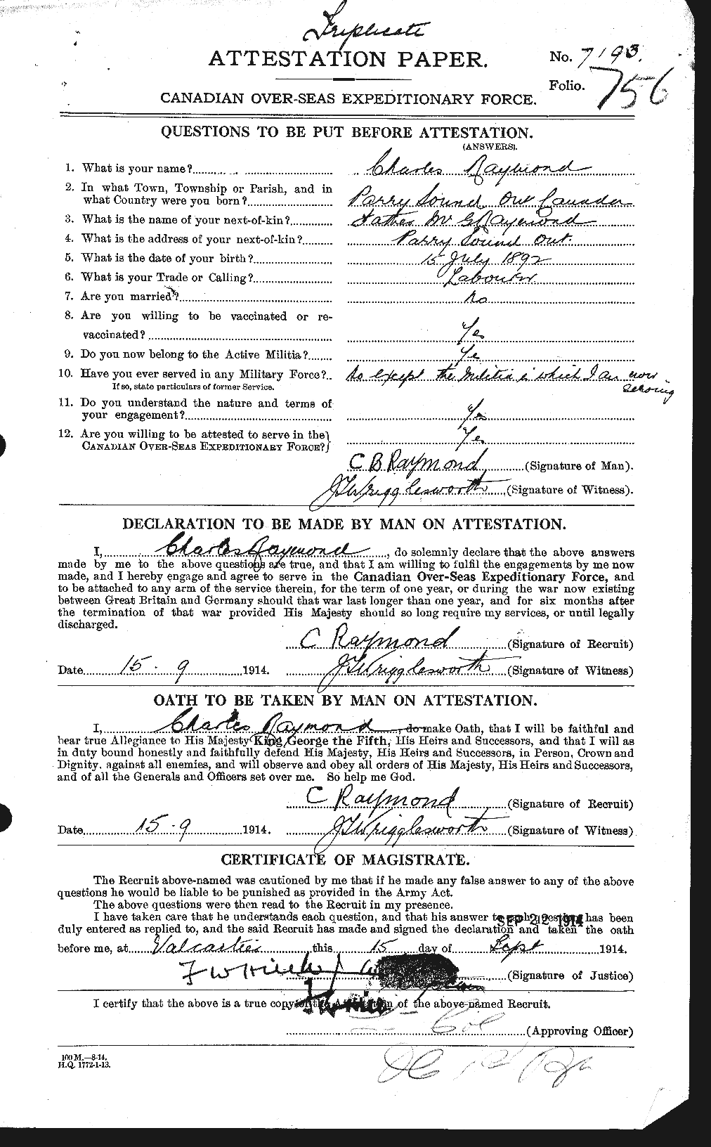 Personnel Records of the First World War - CEF 595273a
