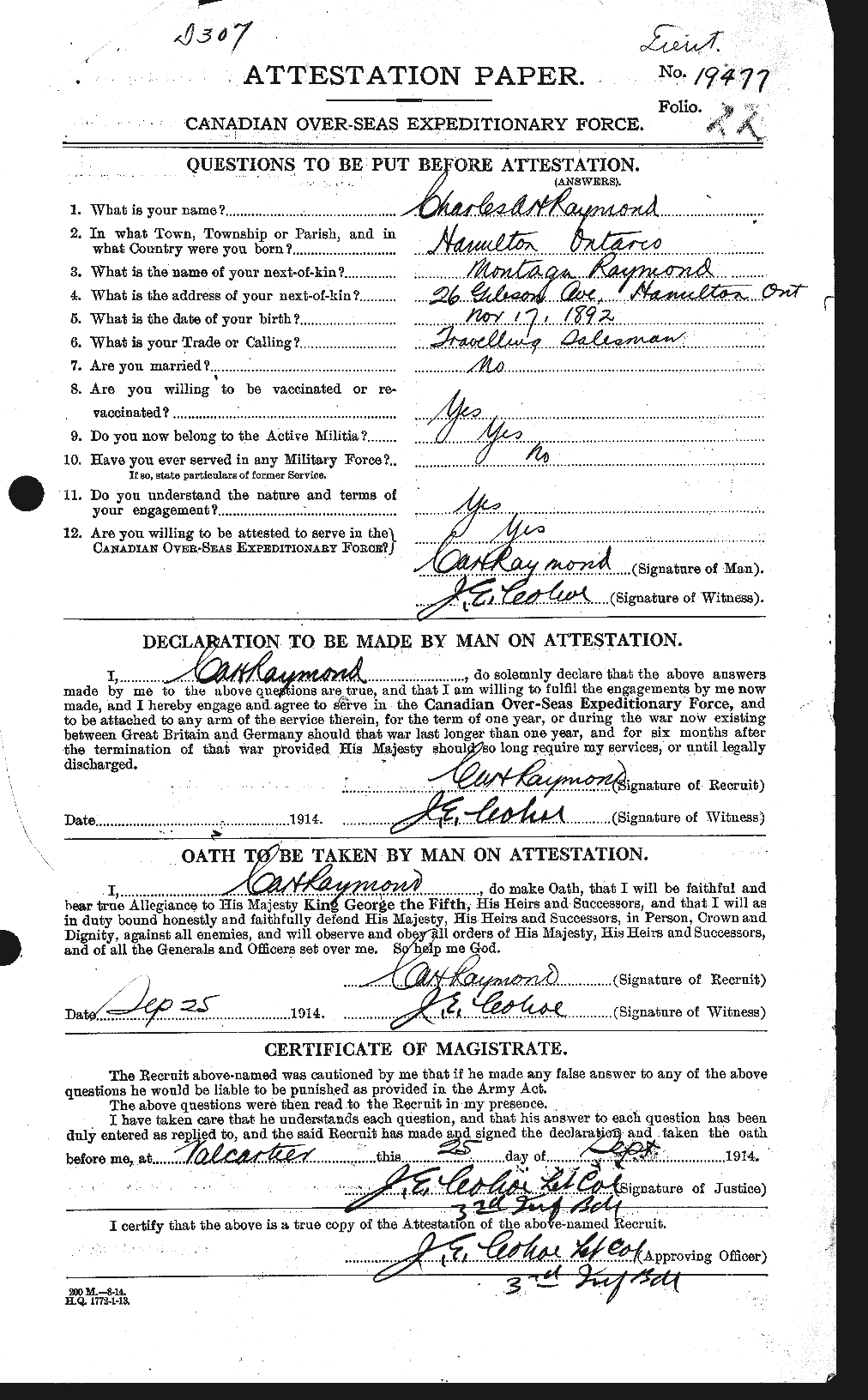 Personnel Records of the First World War - CEF 595278a