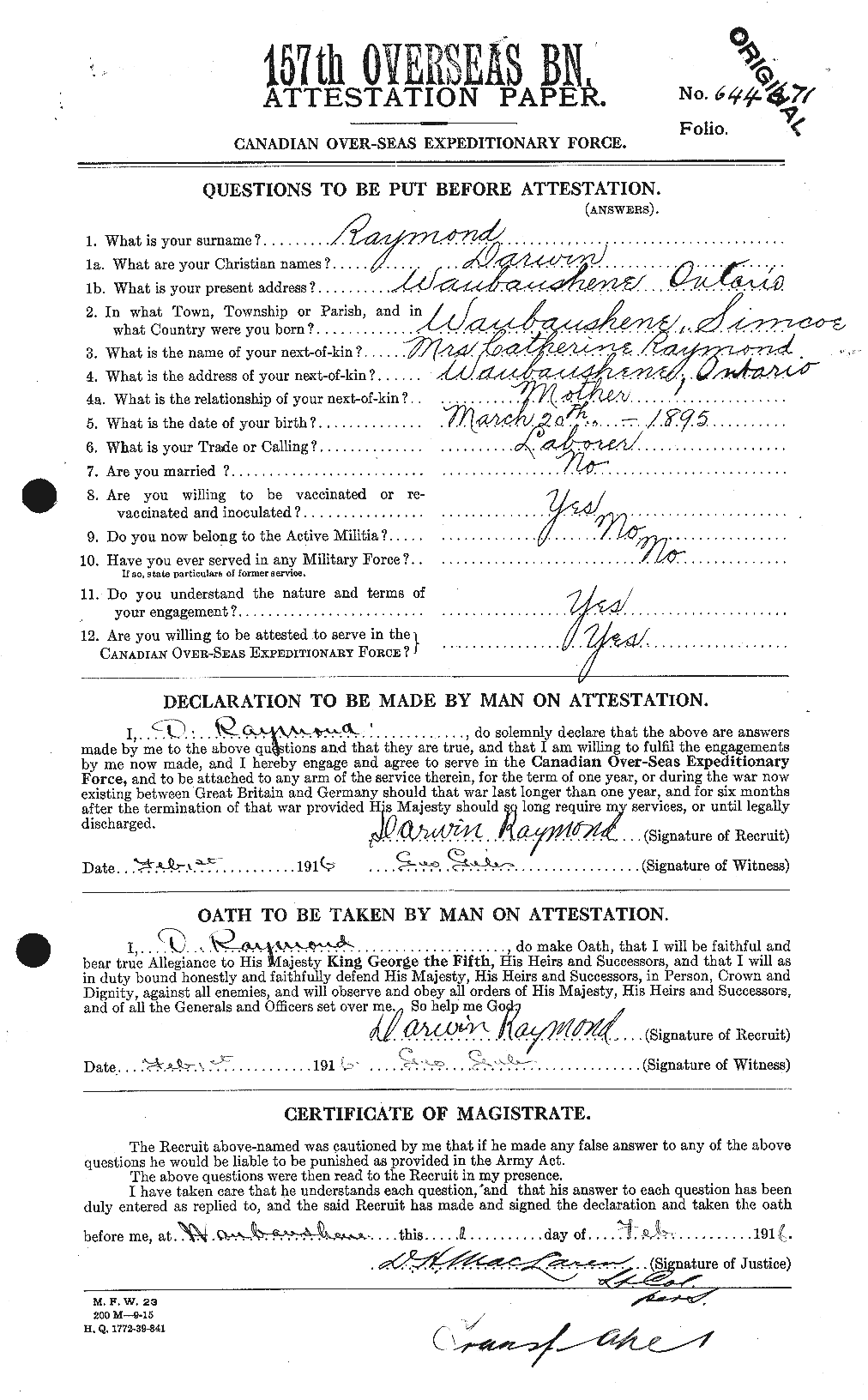 Personnel Records of the First World War - CEF 595289a