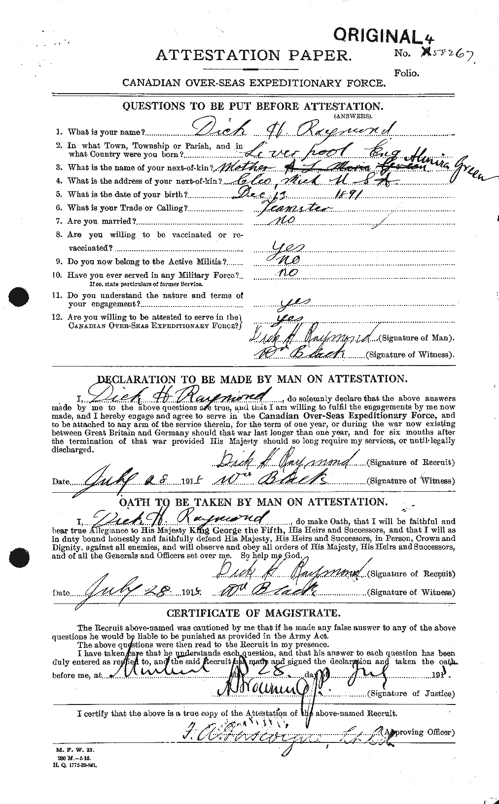 Personnel Records of the First World War - CEF 595295a