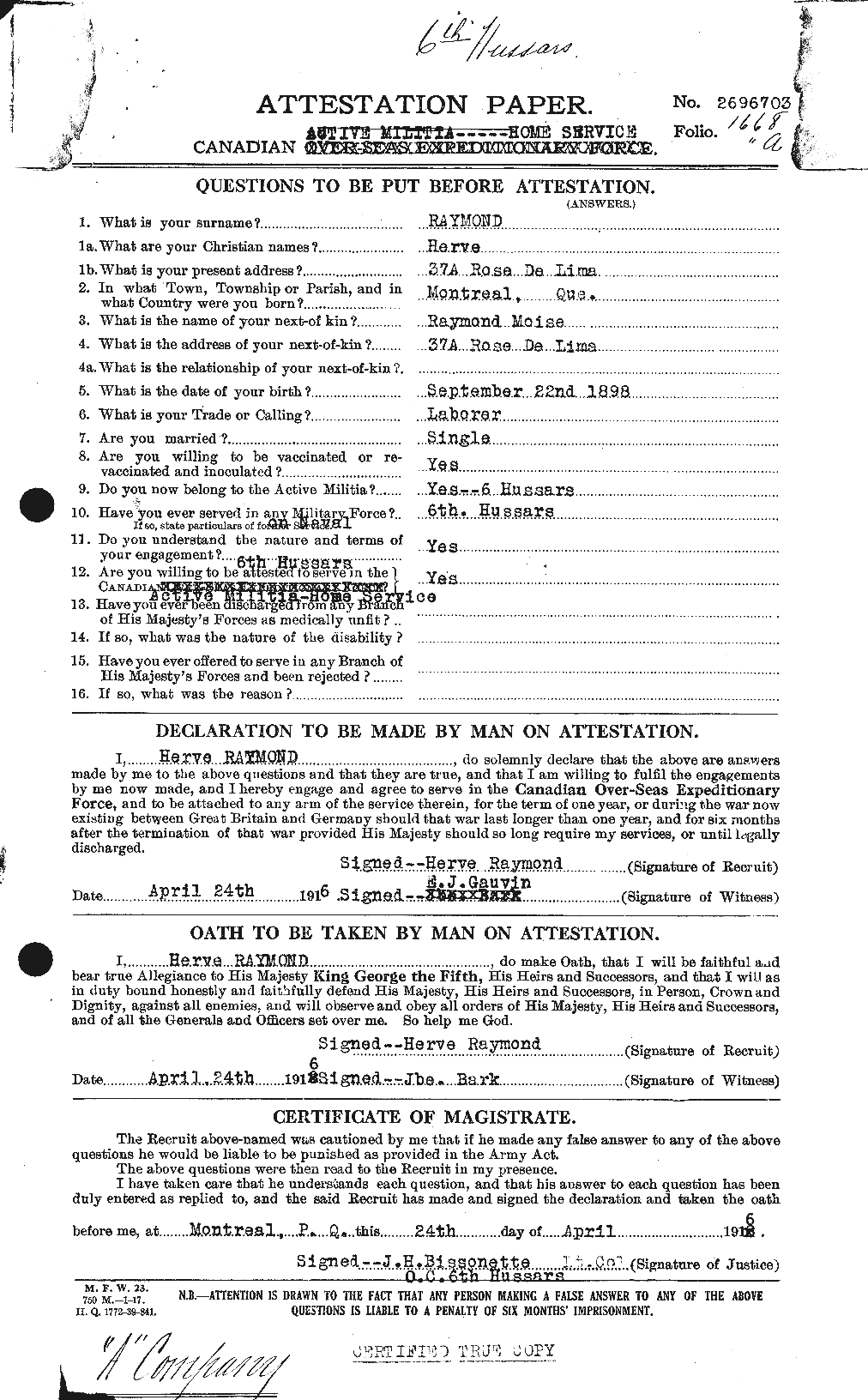 Personnel Records of the First World War - CEF 595358a