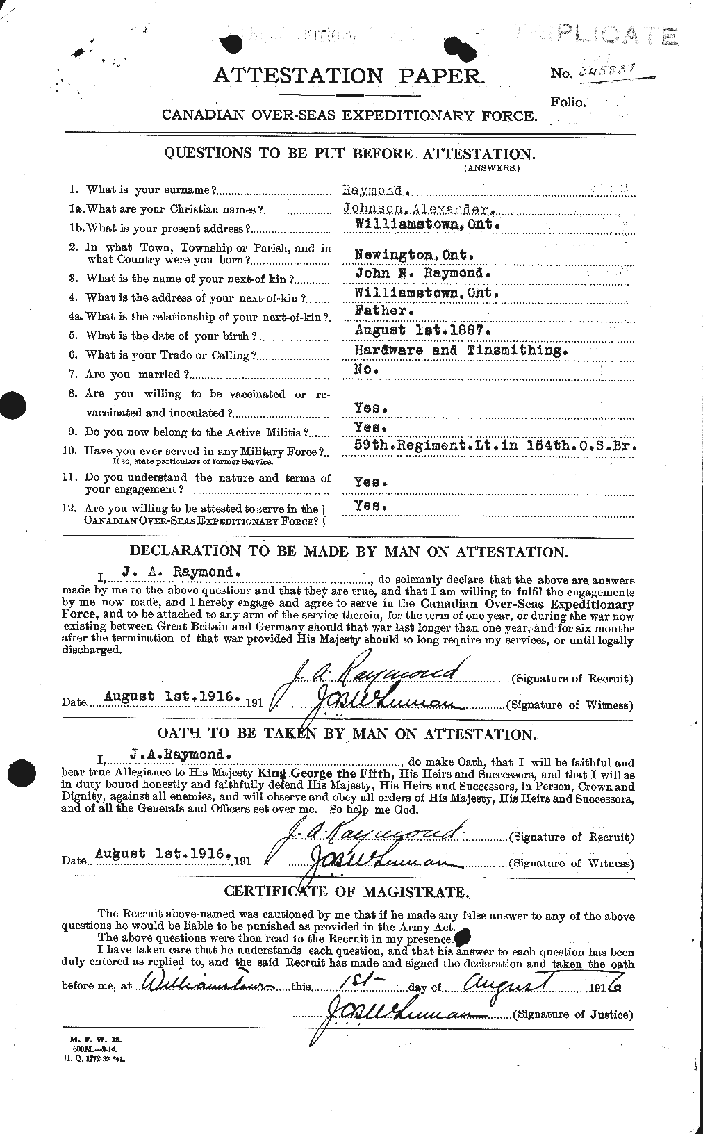 Personnel Records of the First World War - CEF 595384a