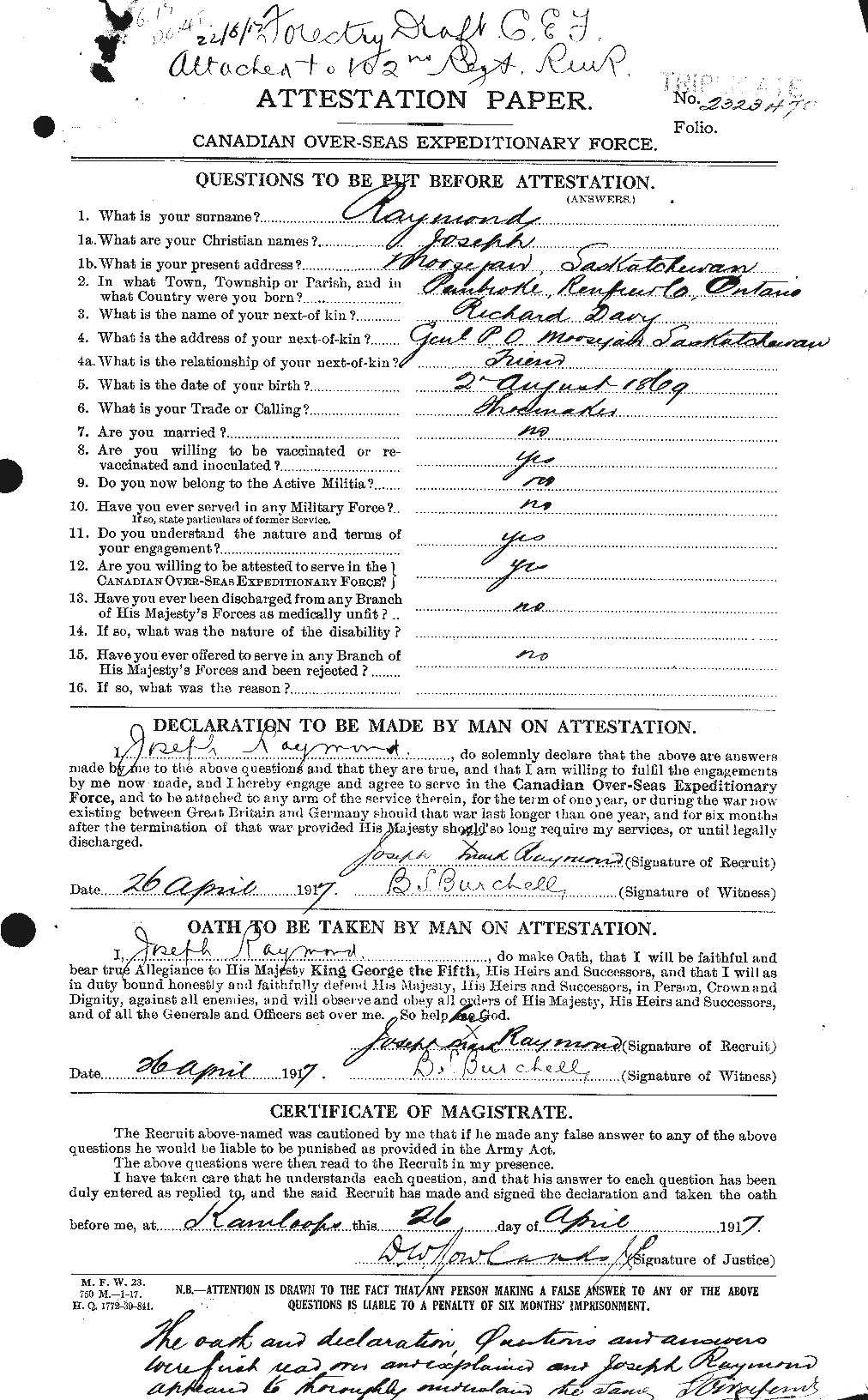 Personnel Records of the First World War - CEF 595396a