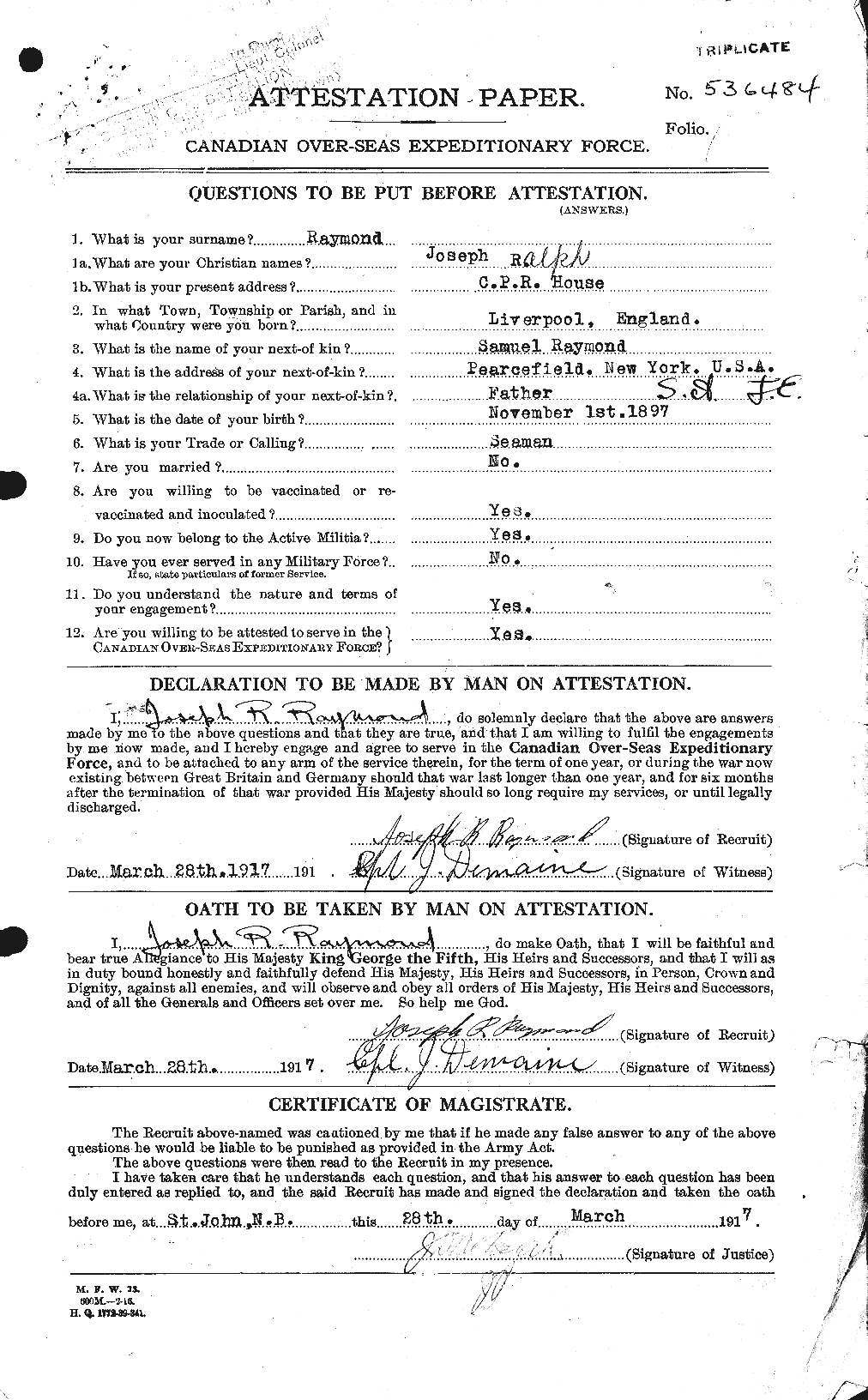 Personnel Records of the First World War - CEF 595401a