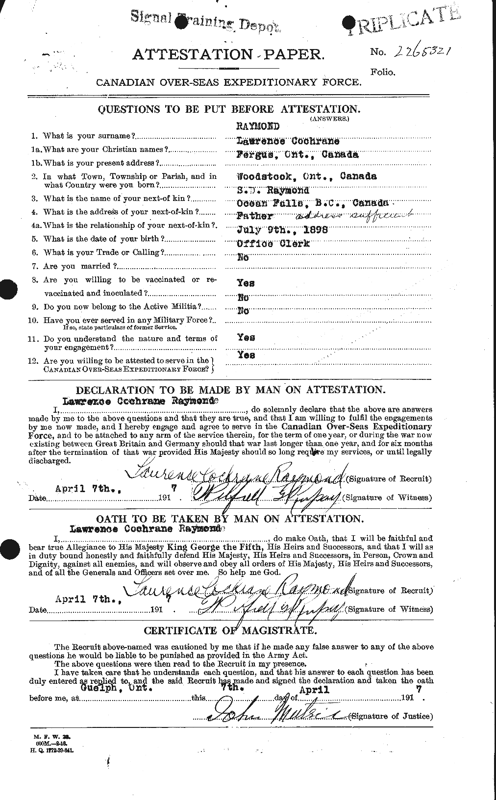 Personnel Records of the First World War - CEF 595409a
