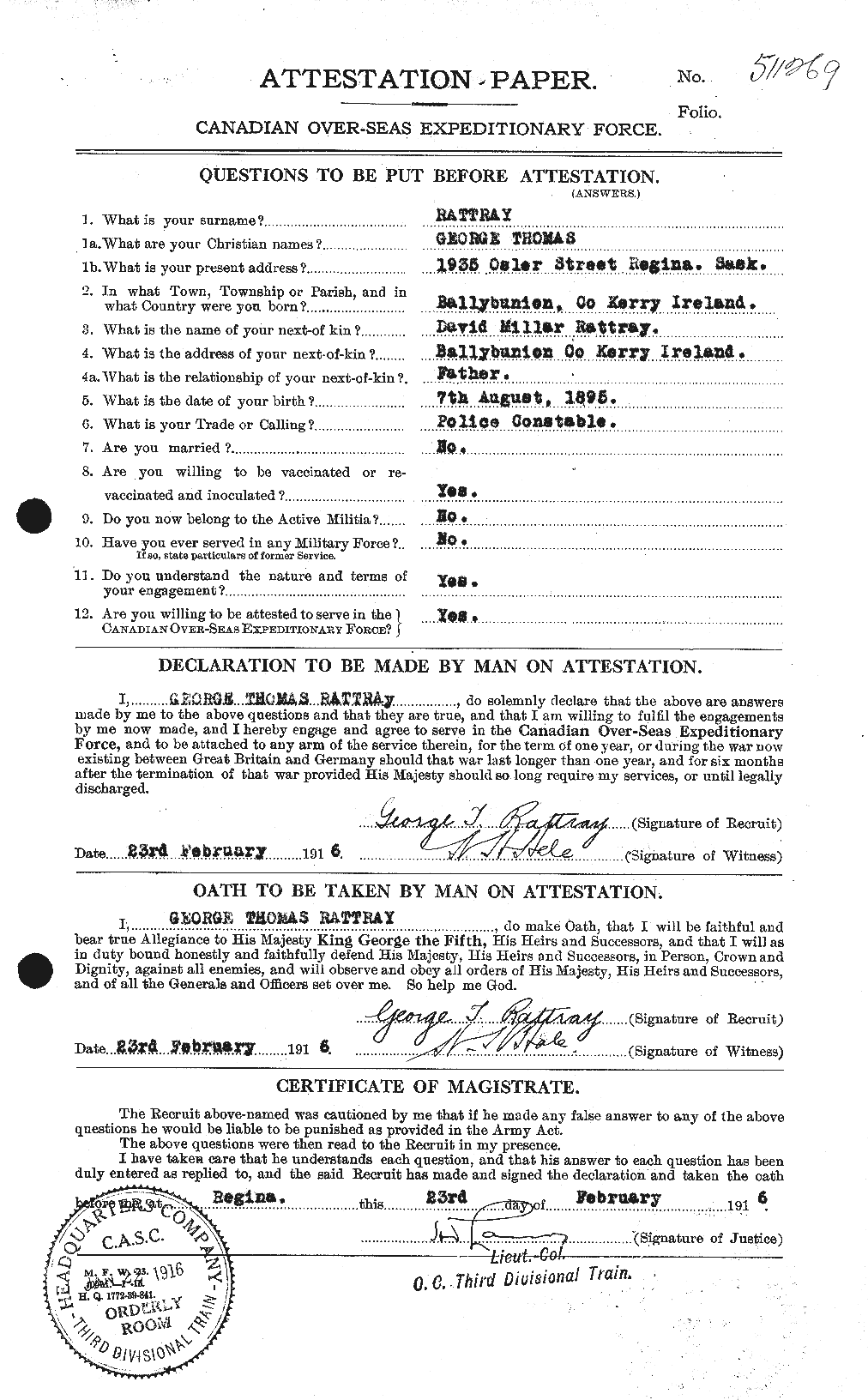 Personnel Records of the First World War - CEF 595697a