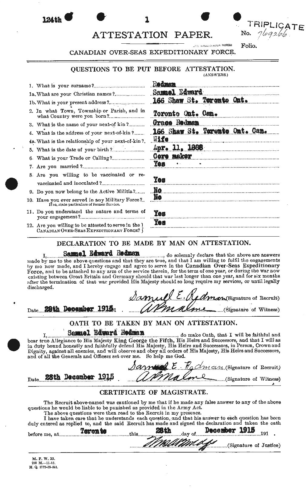 Dossiers du Personnel de la Première Guerre mondiale - CEC 596042a