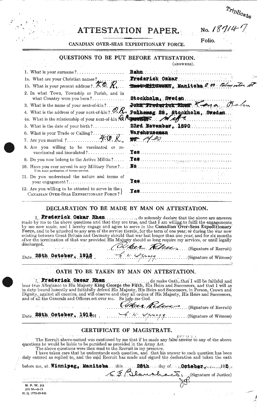 Dossiers du Personnel de la Première Guerre mondiale - CEC 597698a