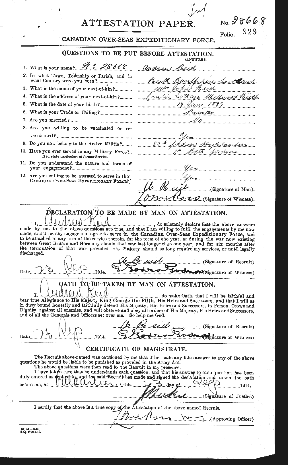 Dossiers du Personnel de la Première Guerre mondiale - CEC 597819a