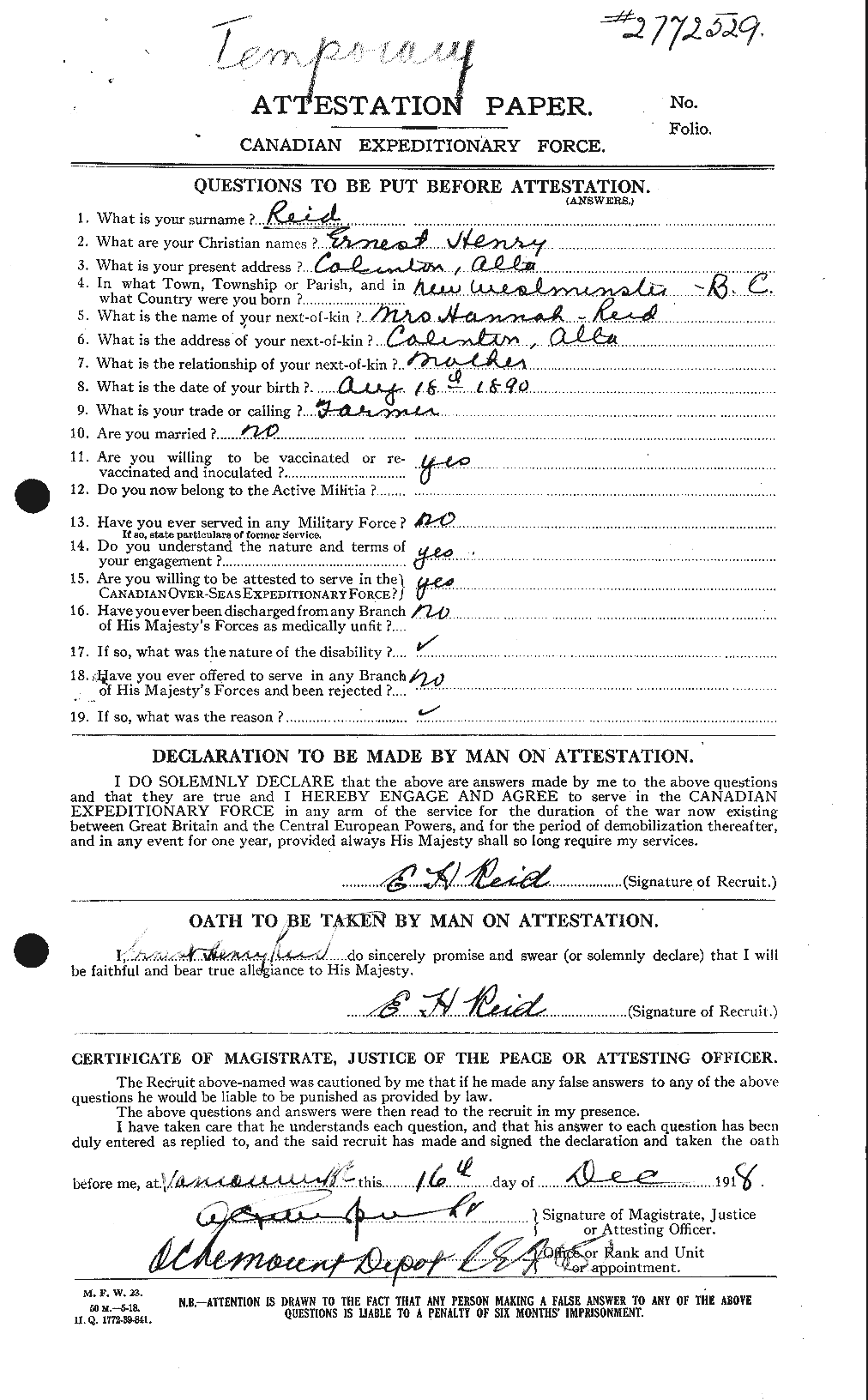 Personnel Records of the First World War - CEF 598019a