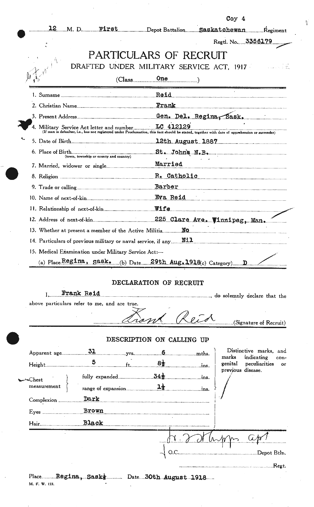 Dossiers du Personnel de la Première Guerre mondiale - CEC 598045a