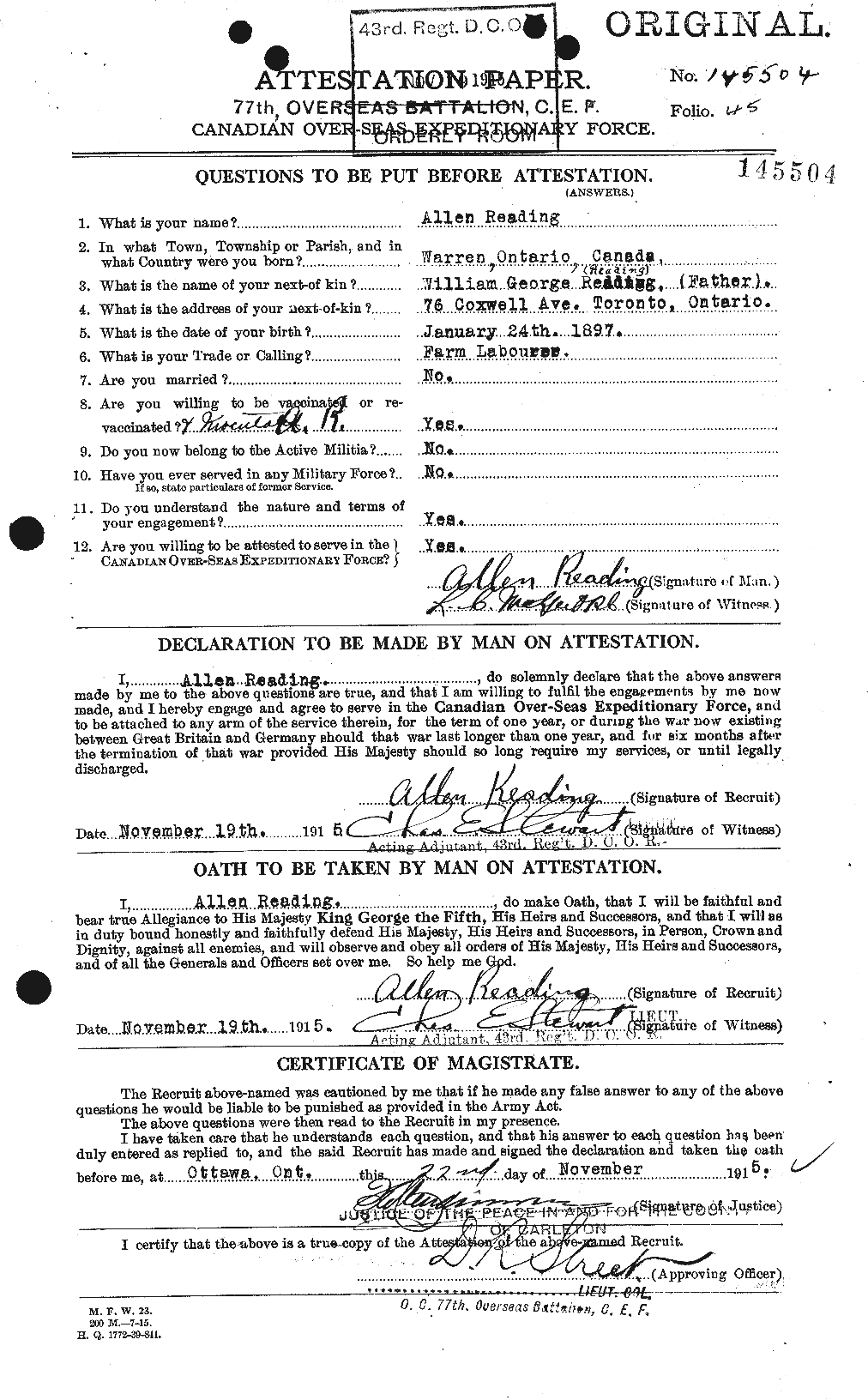 Personnel Records of the First World War - CEF 598402a