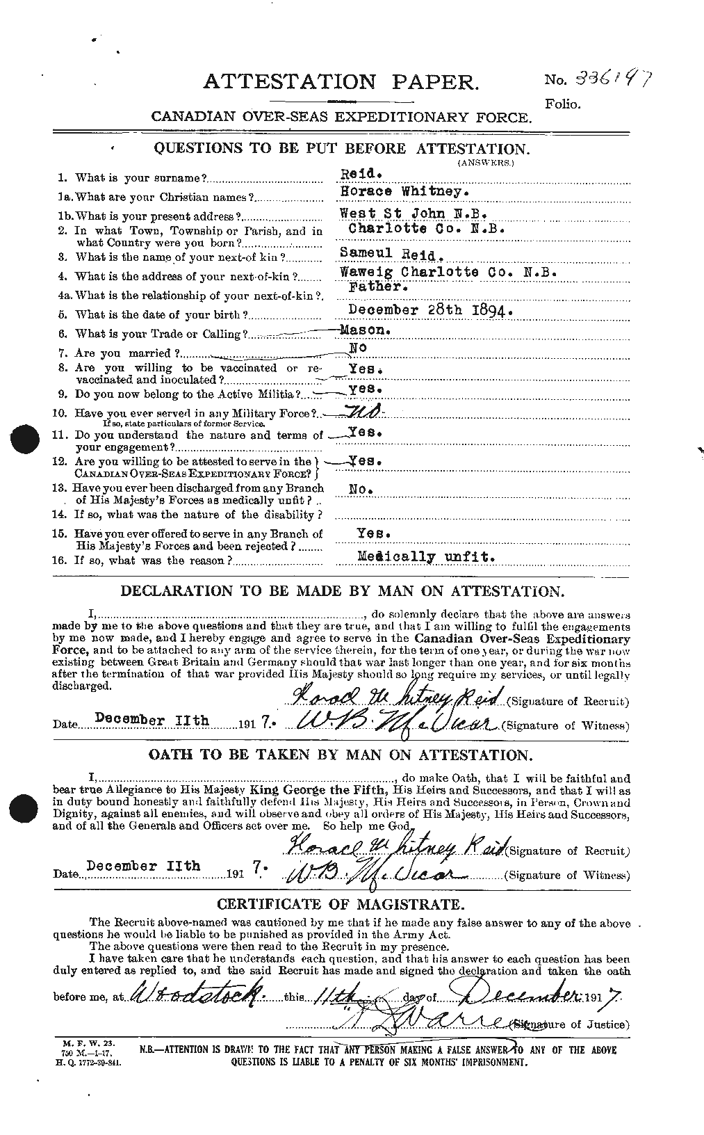 Personnel Records of the First World War - CEF 598613a