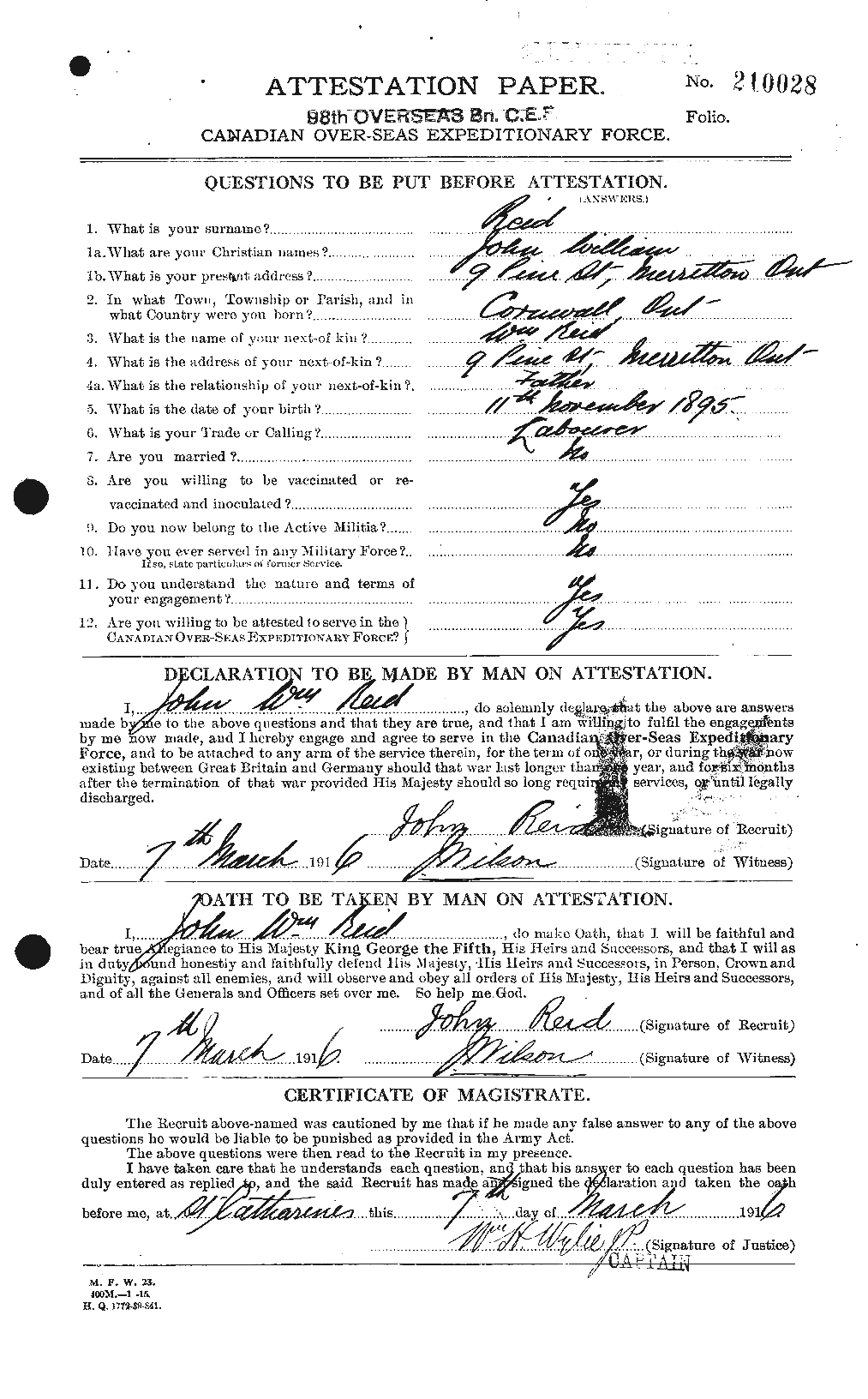 Personnel Records of the First World War - CEF 598882a