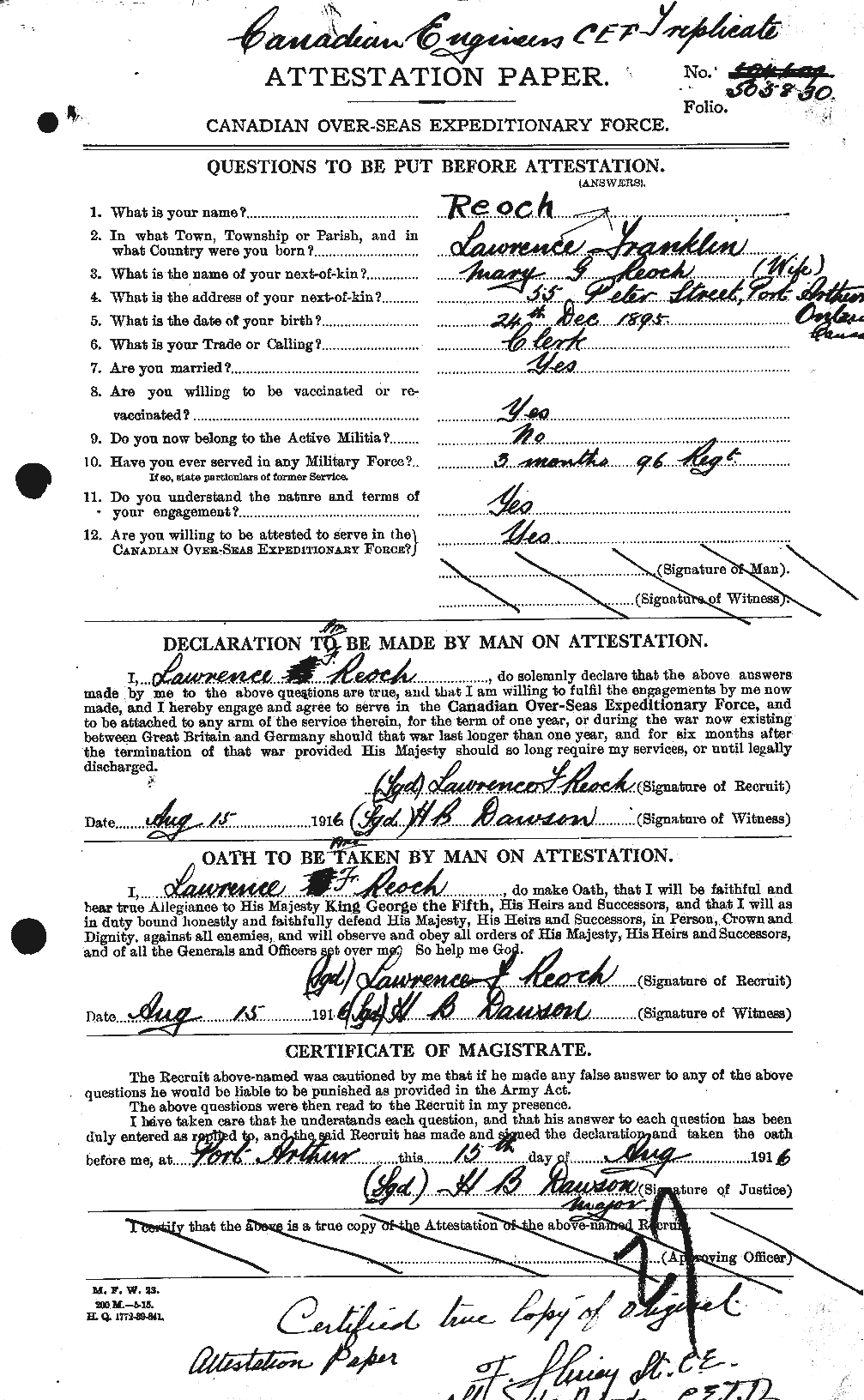 Personnel Records of the First World War - CEF 600156a