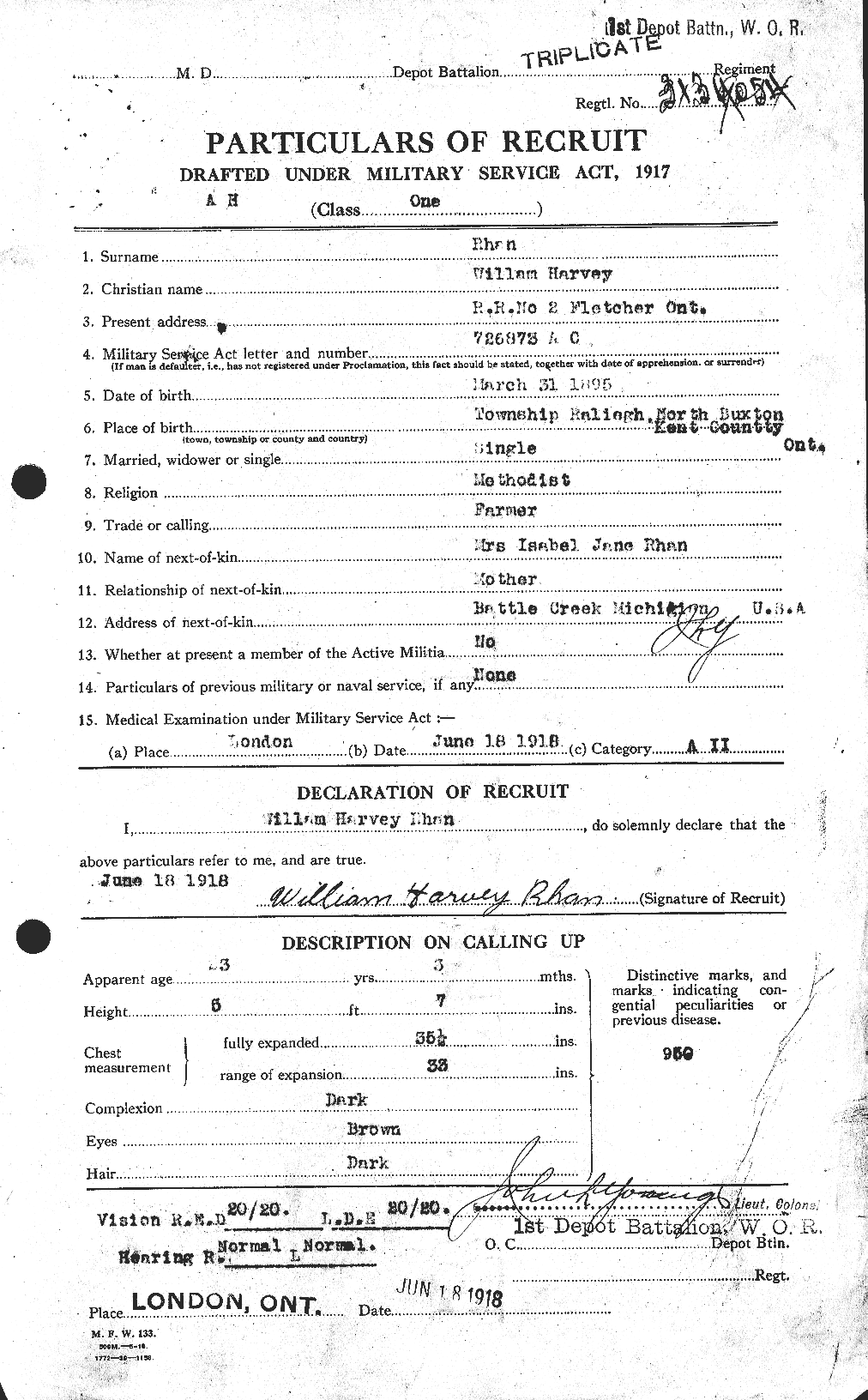 Dossiers du Personnel de la Première Guerre mondiale - CEC 600800a