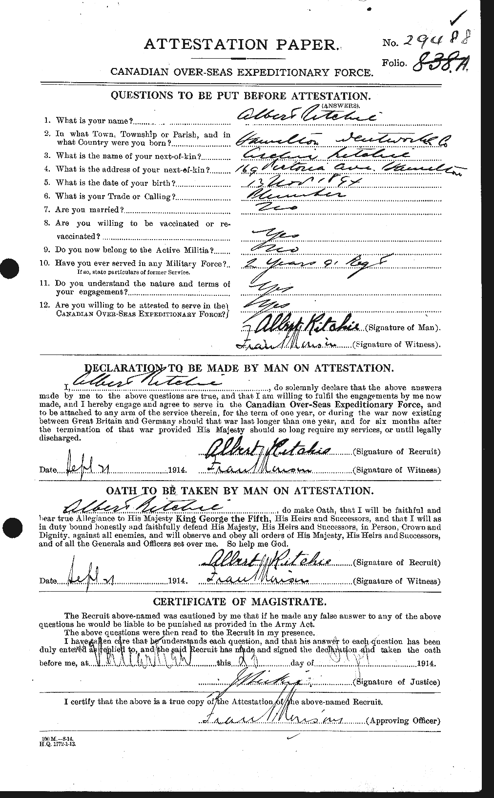 Personnel Records of the First World War - CEF 601410a