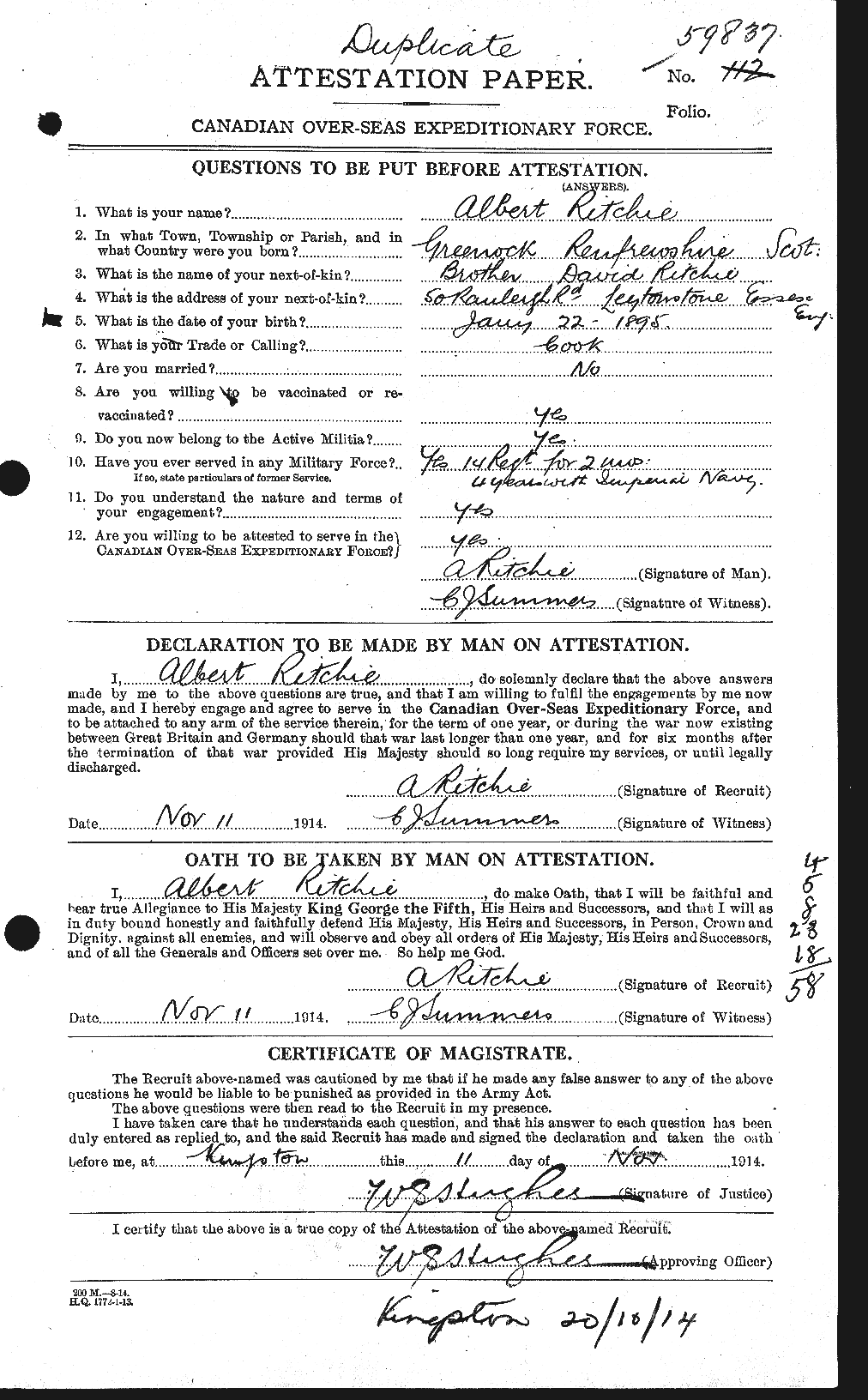 Personnel Records of the First World War - CEF 601412a
