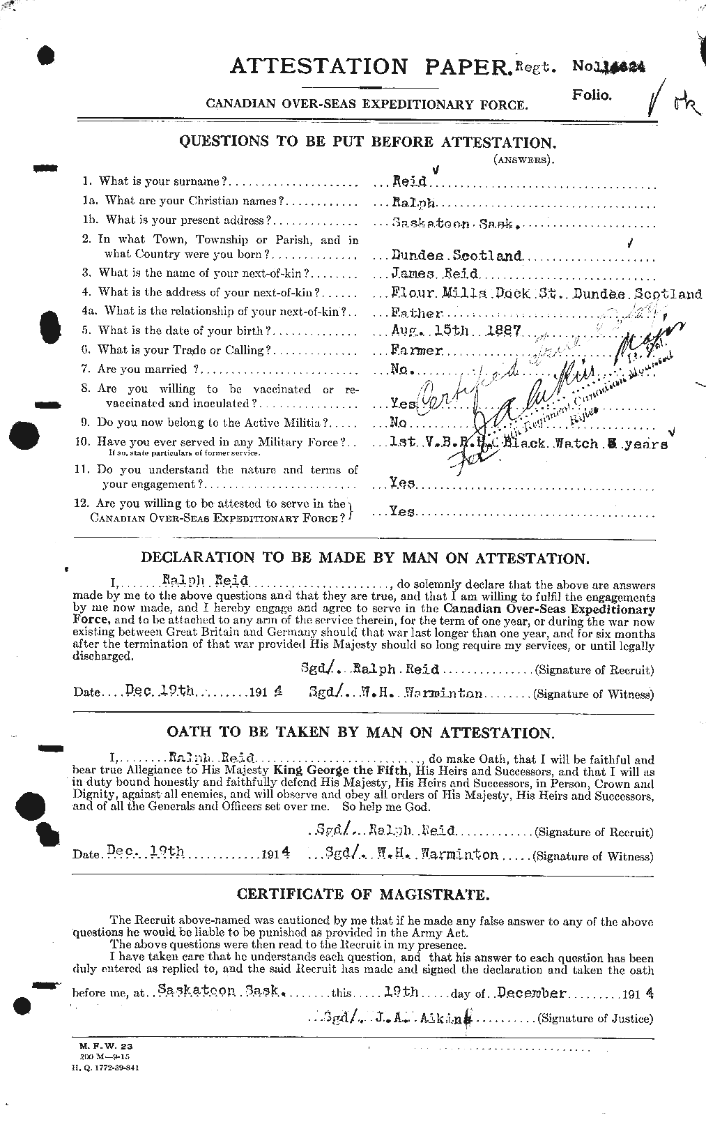 Personnel Records of the First World War - CEF 601847a