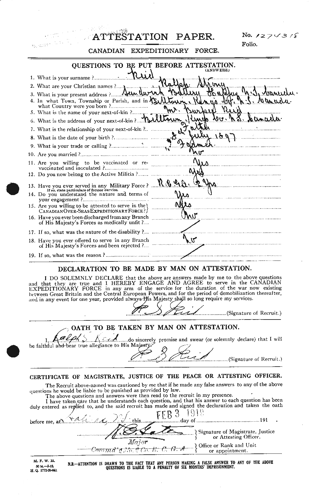 Personnel Records of the First World War - CEF 601851a
