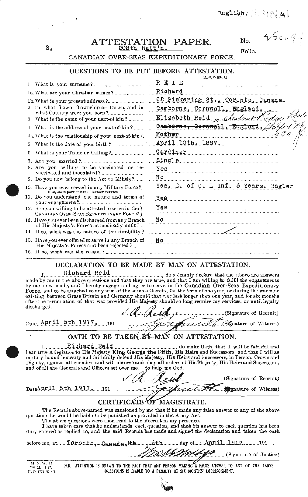 Personnel Records of the First World War - CEF 601857a