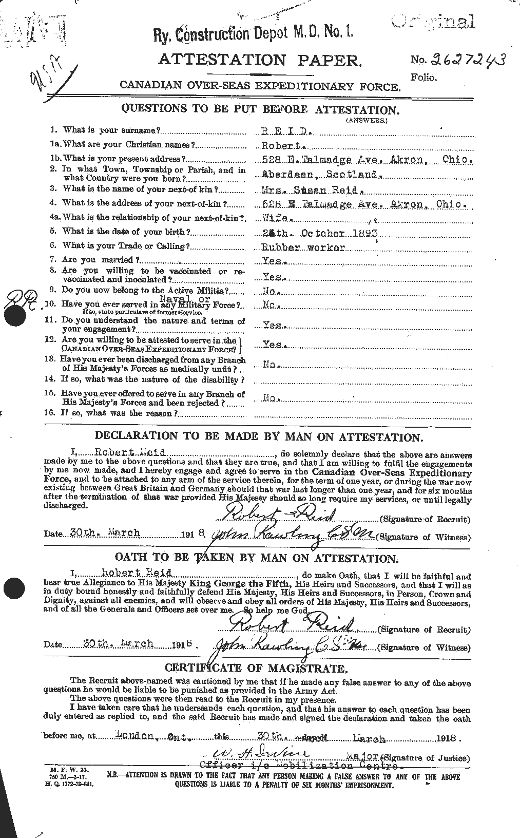Personnel Records of the First World War - CEF 601873a