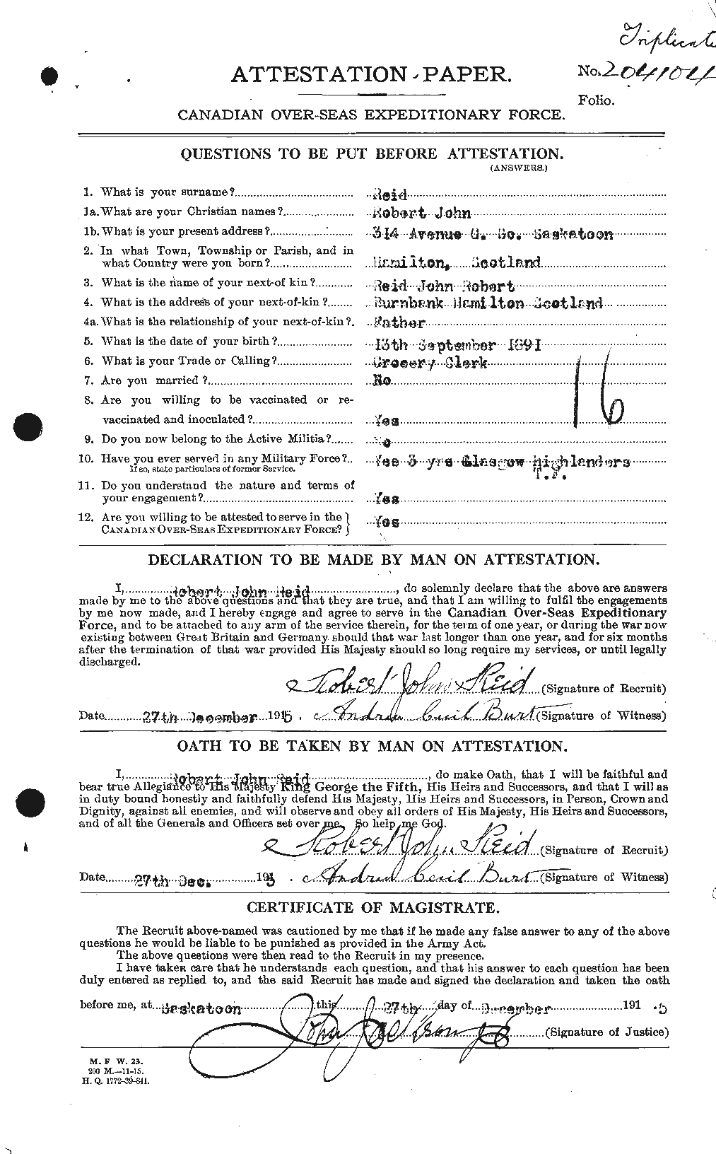 Personnel Records of the First World War - CEF 601910a
