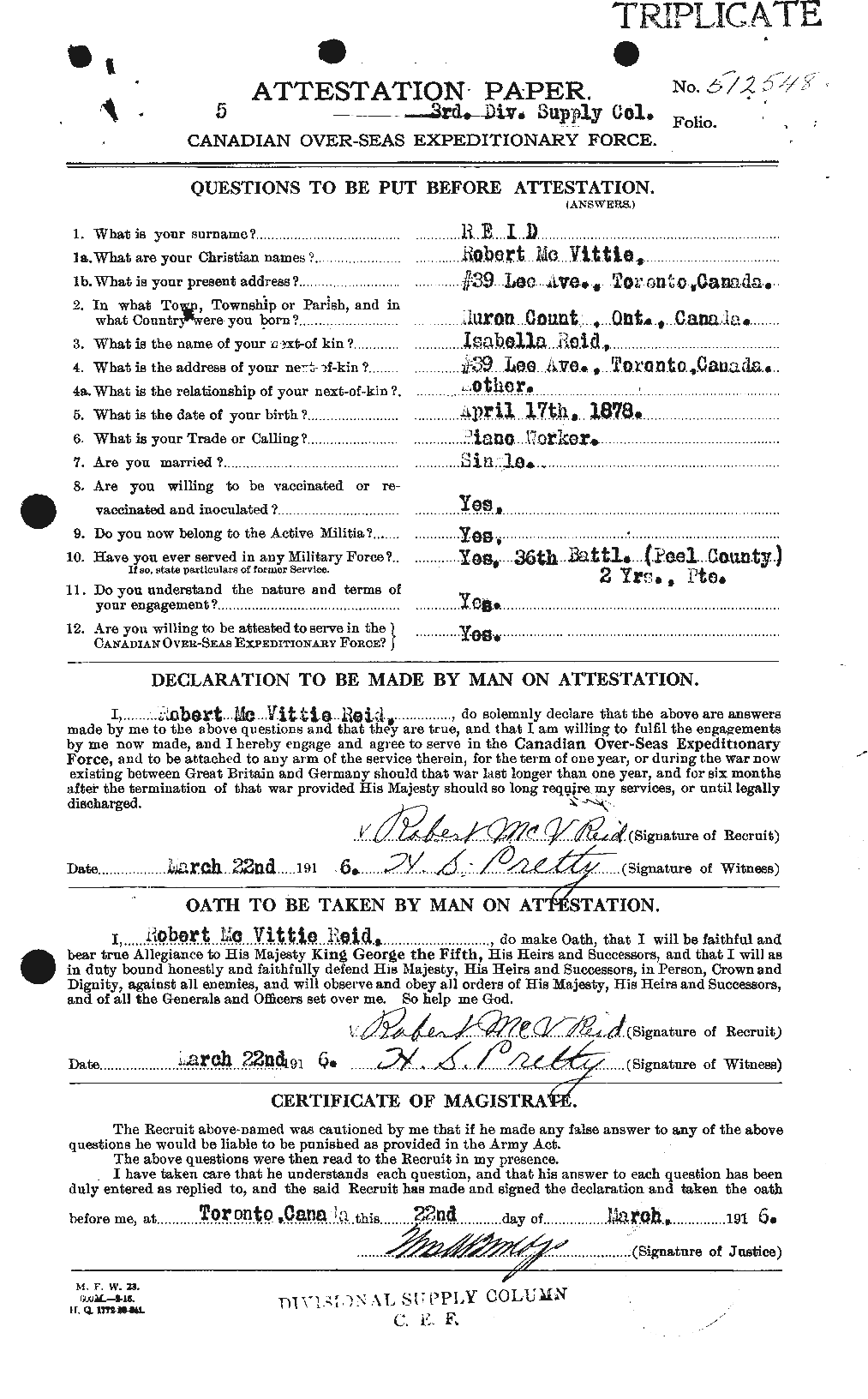 Personnel Records of the First World War - CEF 601912a