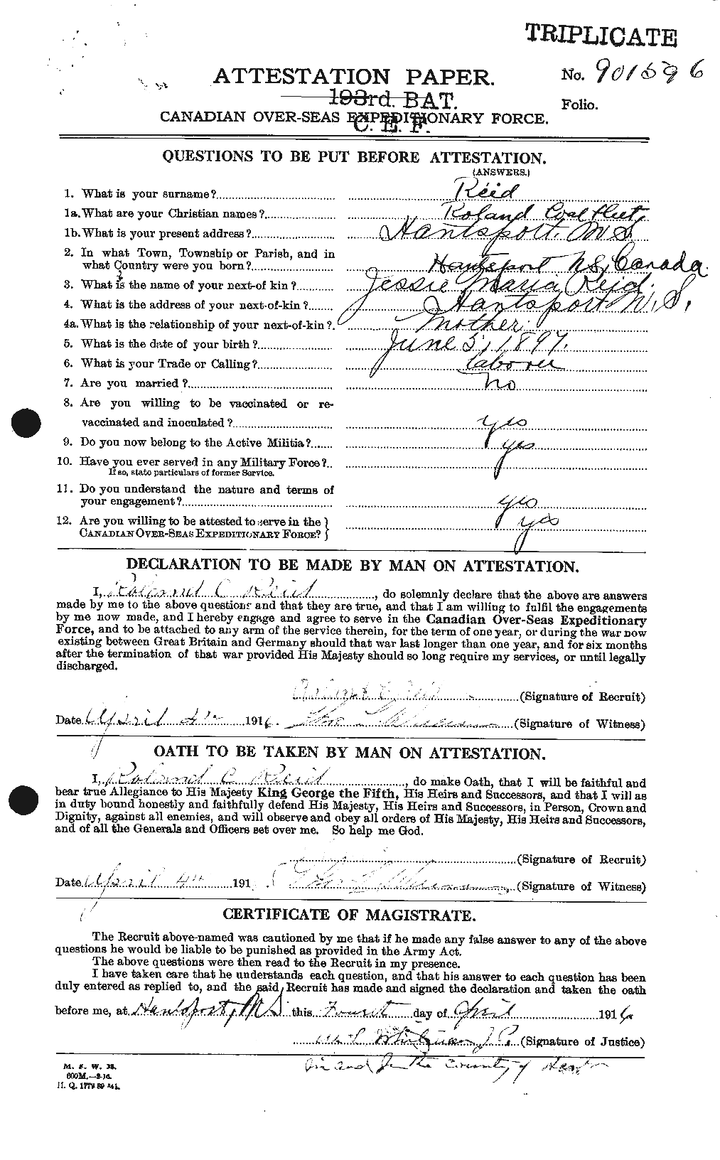 Dossiers du Personnel de la Première Guerre mondiale - CEC 601930a