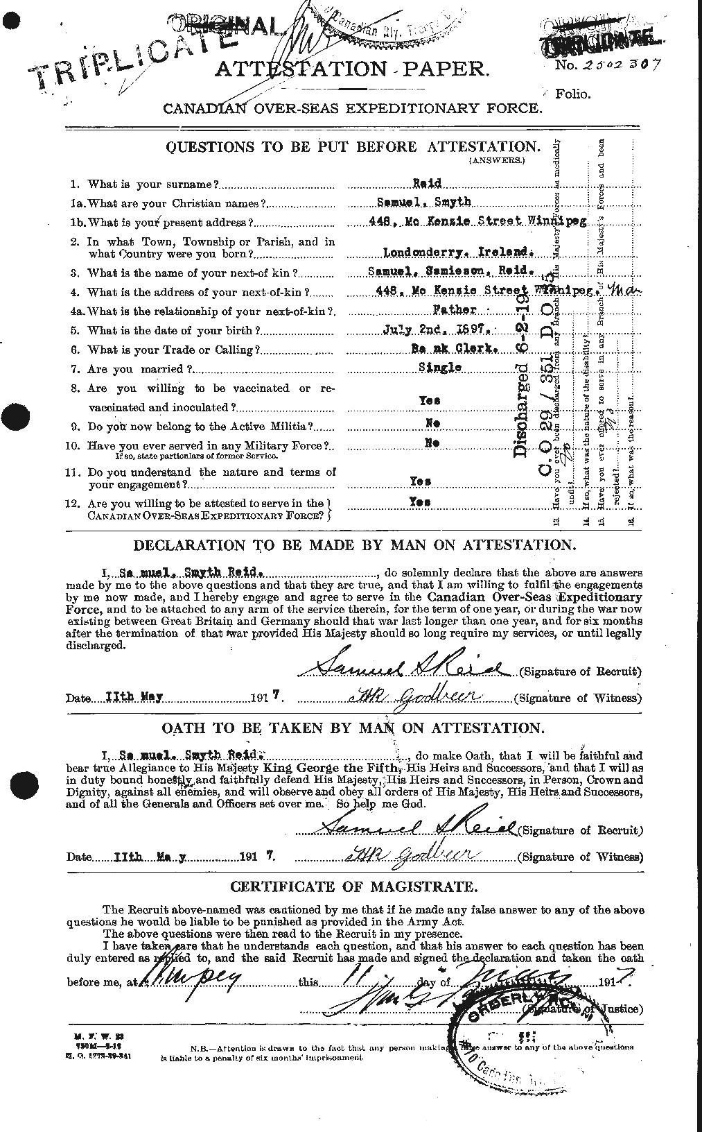 Personnel Records of the First World War - CEF 601953a