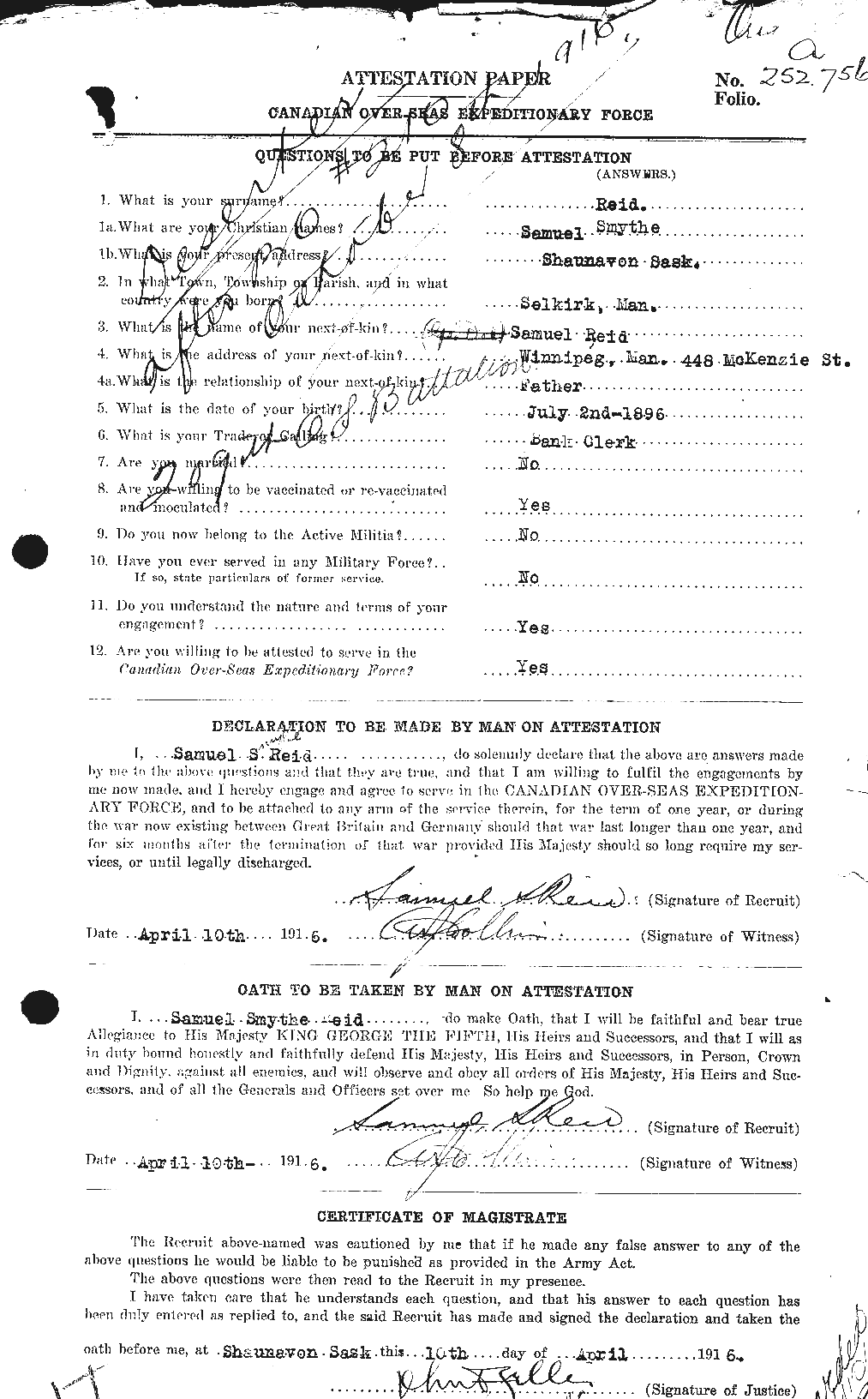 Personnel Records of the First World War - CEF 601954a