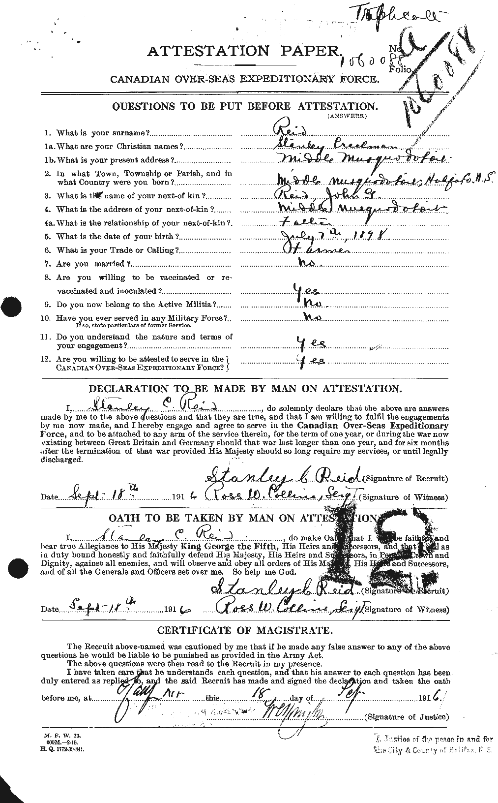 Personnel Records of the First World War - CEF 601966a