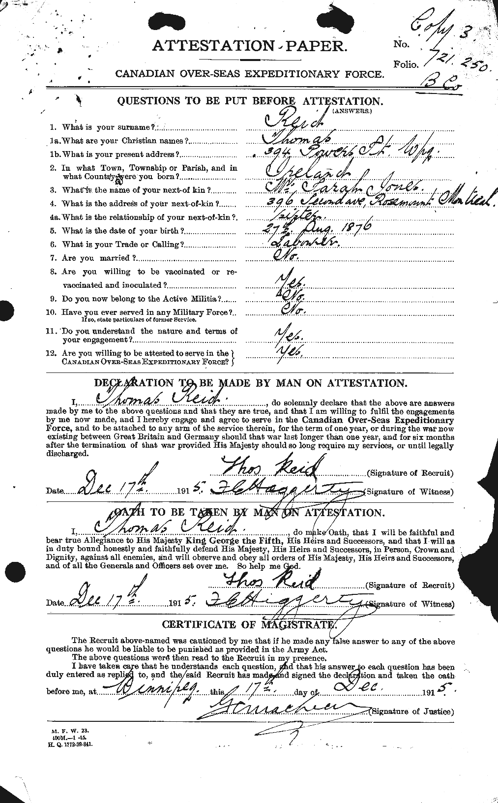 Personnel Records of the First World War - CEF 601978a