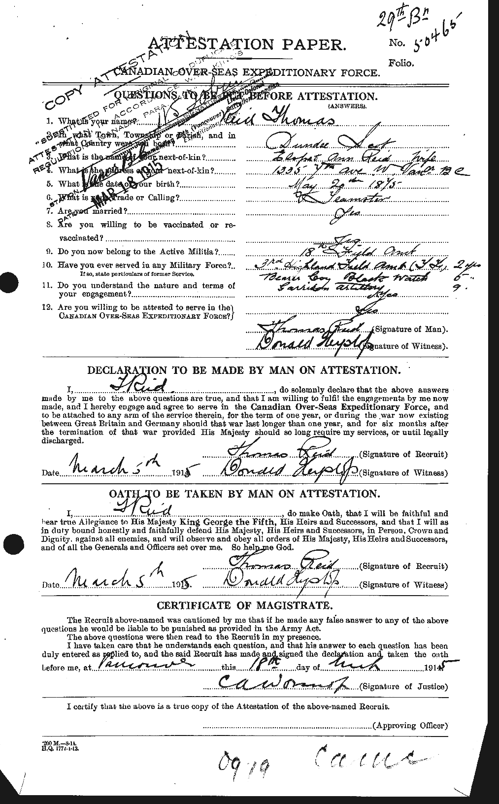 Personnel Records of the First World War - CEF 601980a