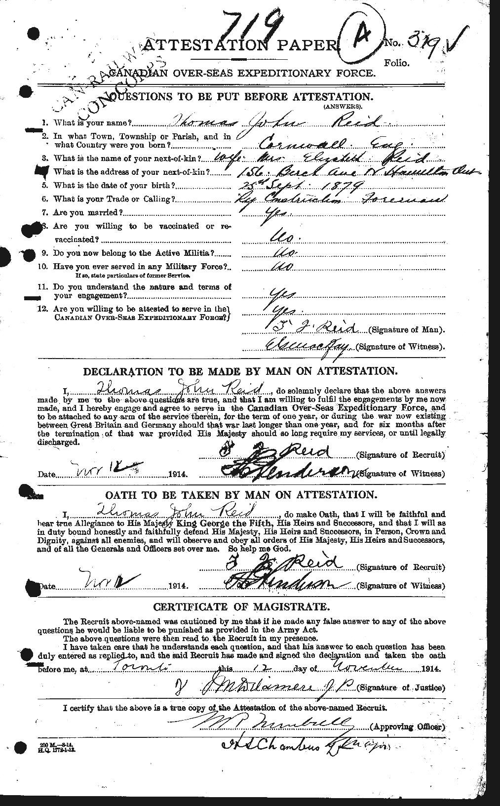 Personnel Records of the First World War - CEF 602001a