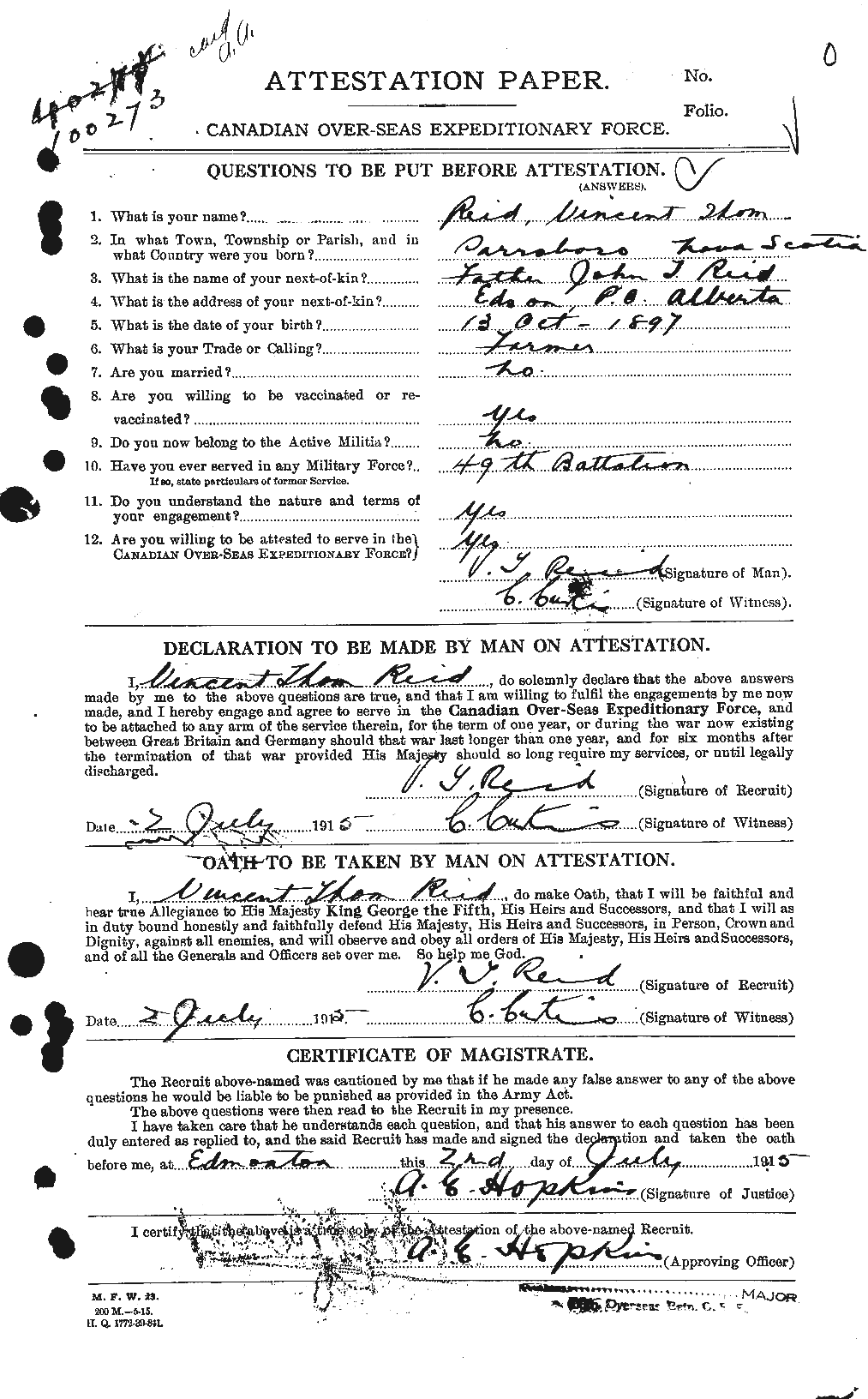 Personnel Records of the First World War - CEF 602013a