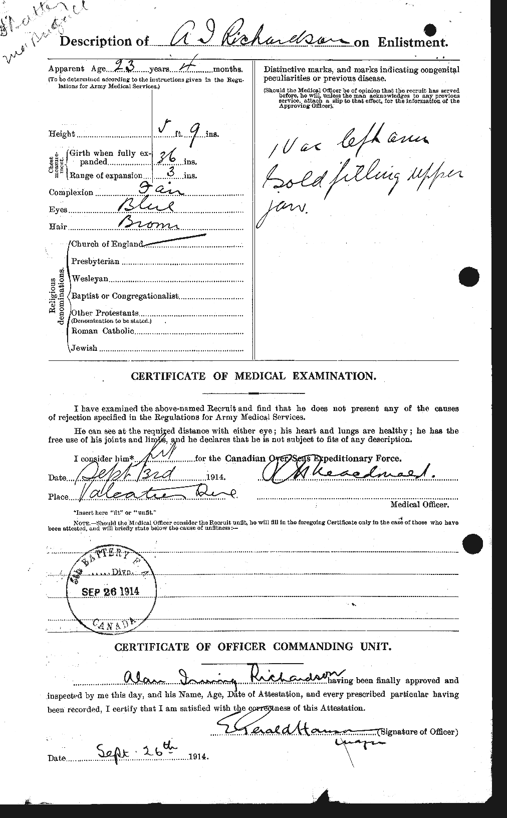 Dossiers du Personnel de la Première Guerre mondiale - CEC 603466b