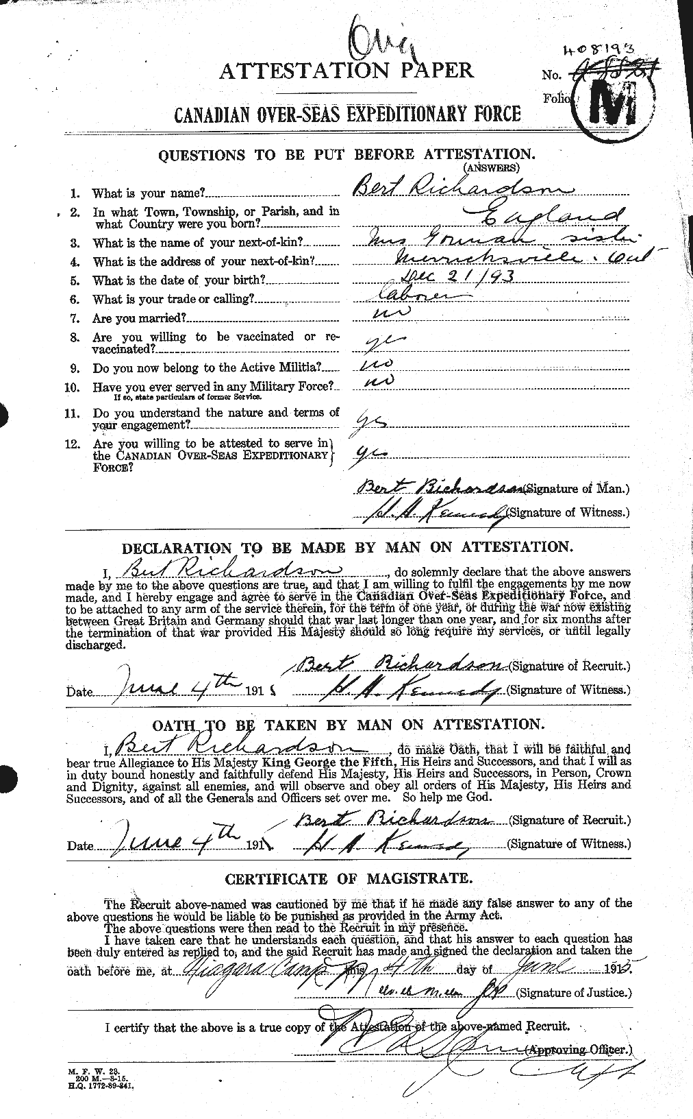 Personnel Records of the First World War - CEF 603531a