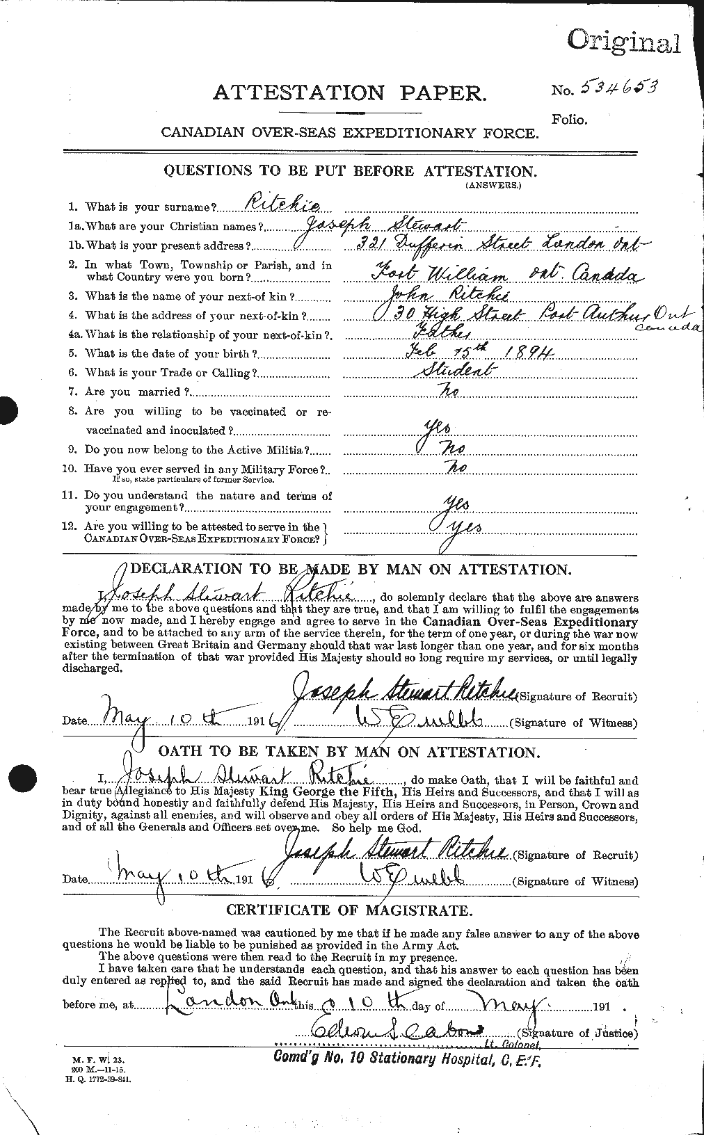 Personnel Records of the First World War - CEF 605355a