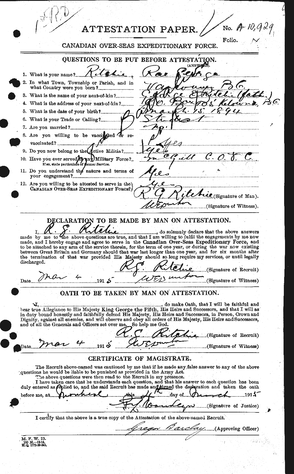 Personnel Records of the First World War - CEF 605377a
