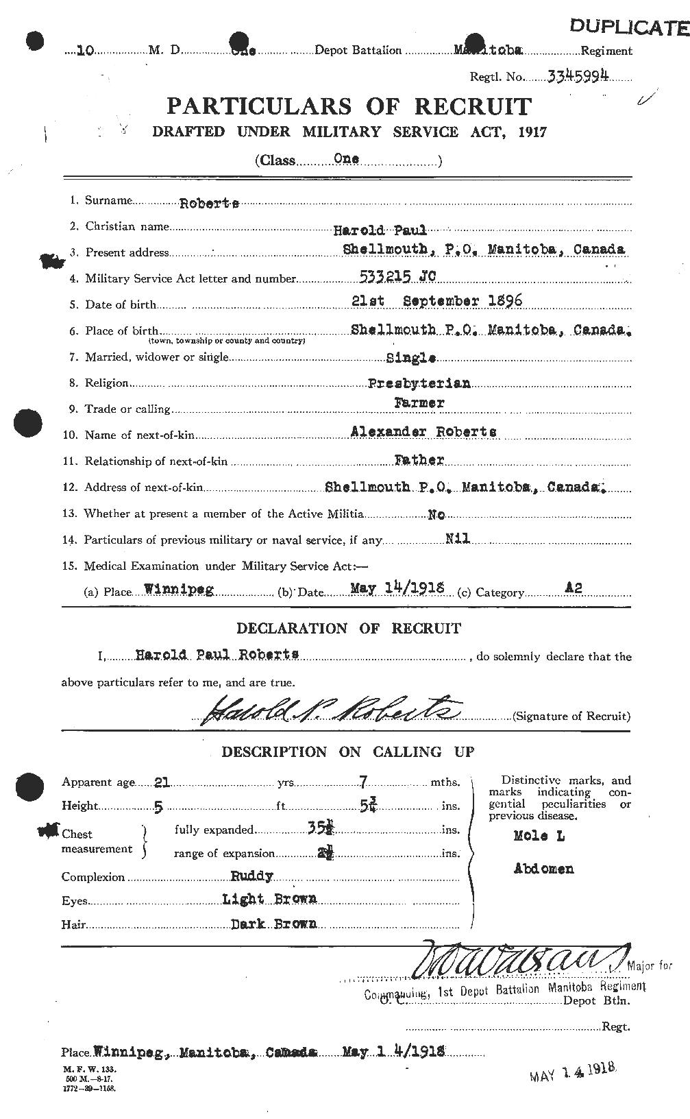 Dossiers du Personnel de la Première Guerre mondiale - CEC 606962a