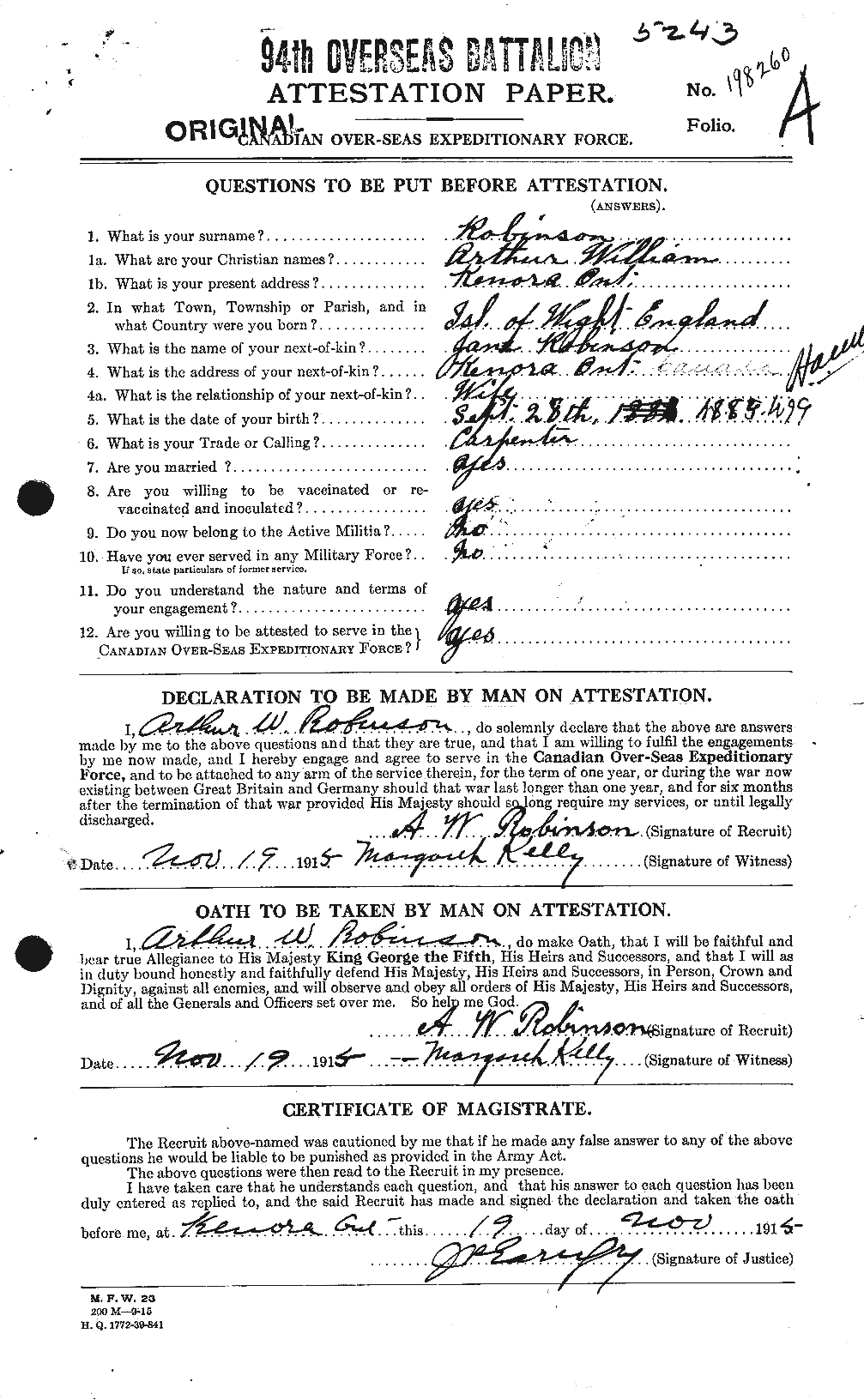 Personnel Records of the First World War - CEF 607010a