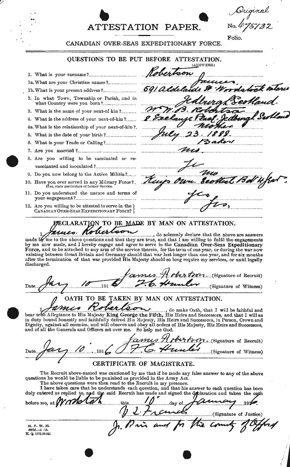 Dossiers du Personnel de la Première Guerre mondiale - CEC 608657a